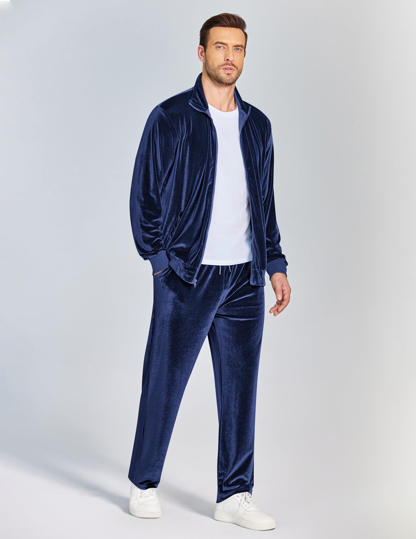 COOFANDY Mens 2 Piece Velour Tracksuit Full Zip Jackets Pants Velvet Jogging Suits Sweatsuit Set