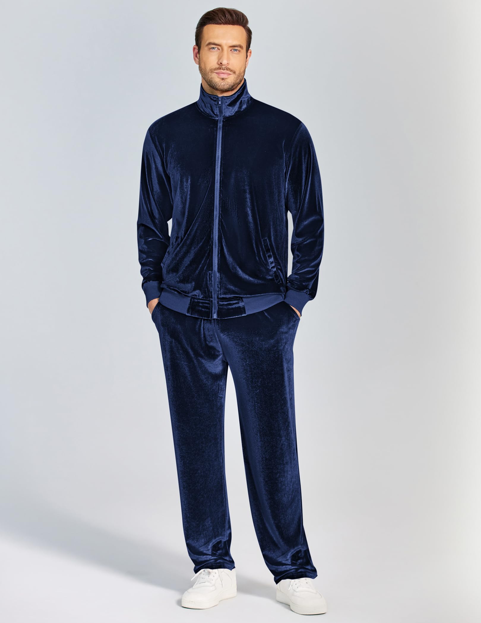 COOFANDY Mens 2 Piece Velour Tracksuit Full Zip Jackets Pants Velvet Jogging Suits Sweatsuit Set