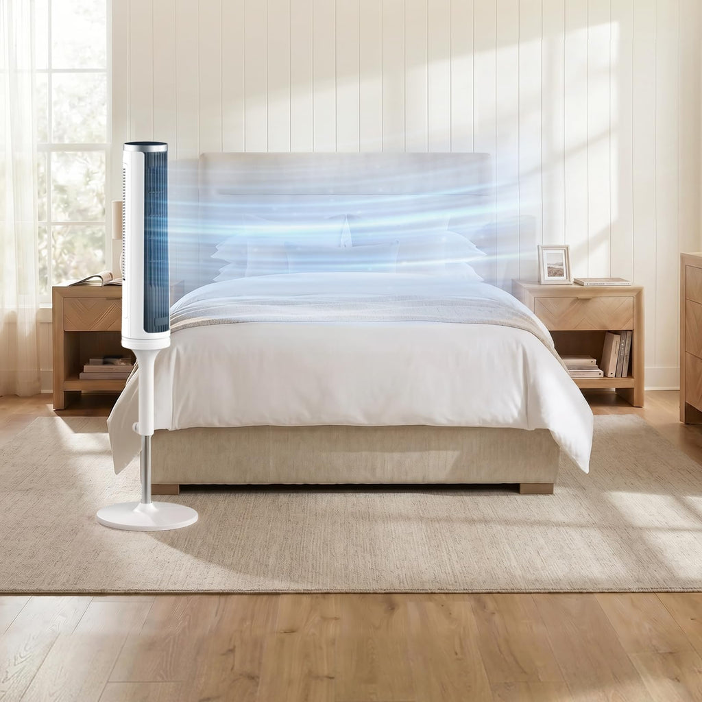 LEVOIT Tower Fan for Bedroom, 90° Oscillating Standing Fan with 28dB Quiet for Sleep, 25ft/s Velocity, 12H Timer, 5 Speeds 4 Modes, Remoter, Bladeless Room Fan for Home, Office, Indoor, 36 inch, White