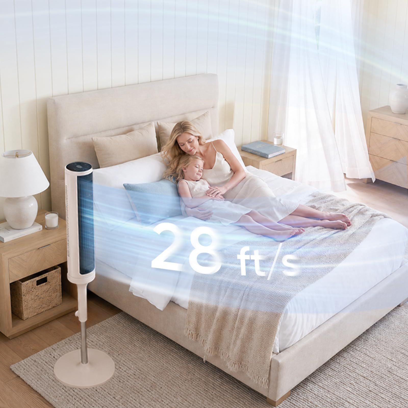 LEVOIT Tower Fan for Bedroom, 90° Oscillating Standing Fan with 28dB Quiet for Sleep, 25ft/s Velocity, 12H Timer, 5 Speeds 4 Modes, Remoter, Bladeless Room Fan for Home, Office, Indoor, 36 inch, White