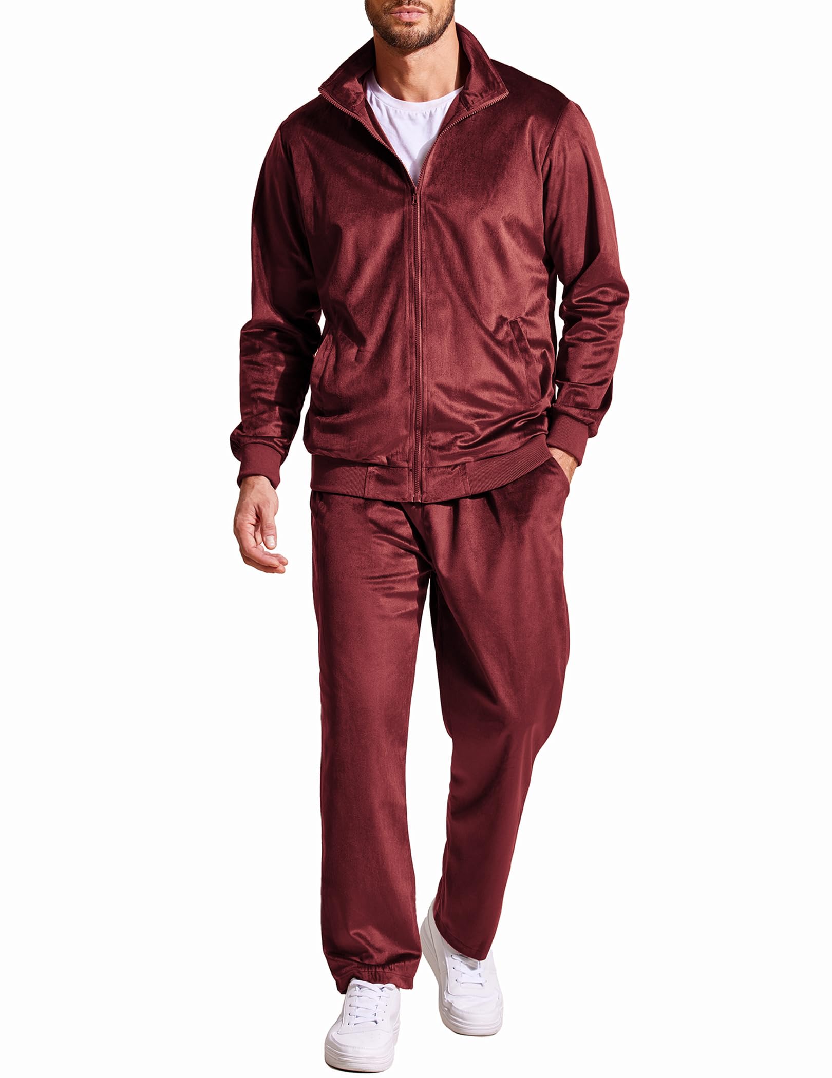 COOFANDY Mens 2 Piece Velour Tracksuit Full Zip Jackets Pants Velvet Jogging Suits Sweatsuit Set