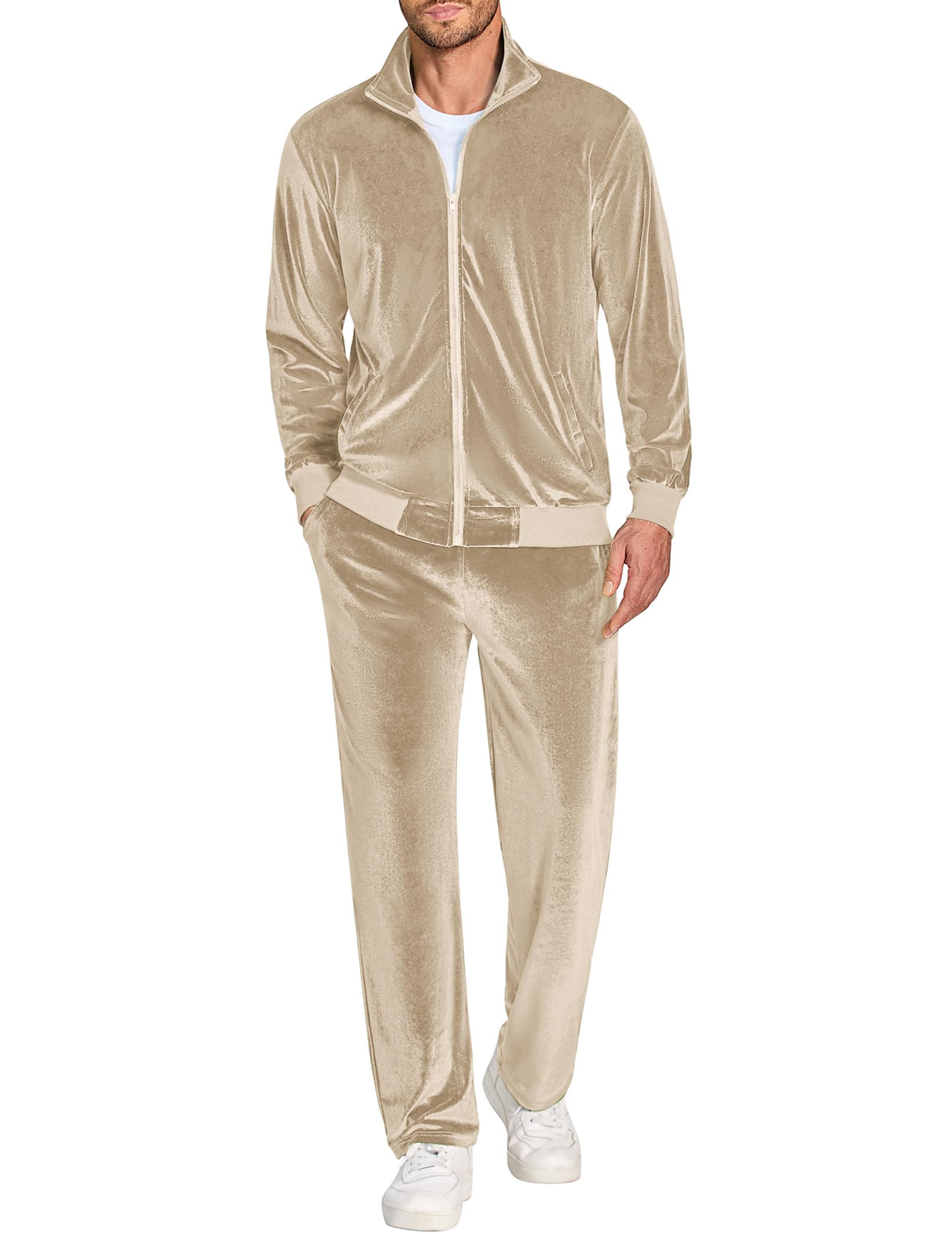 COOFANDY Mens 2 Piece Velour Tracksuit Full Zip Jackets Pants Velvet Jogging Suits Sweatsuit Set