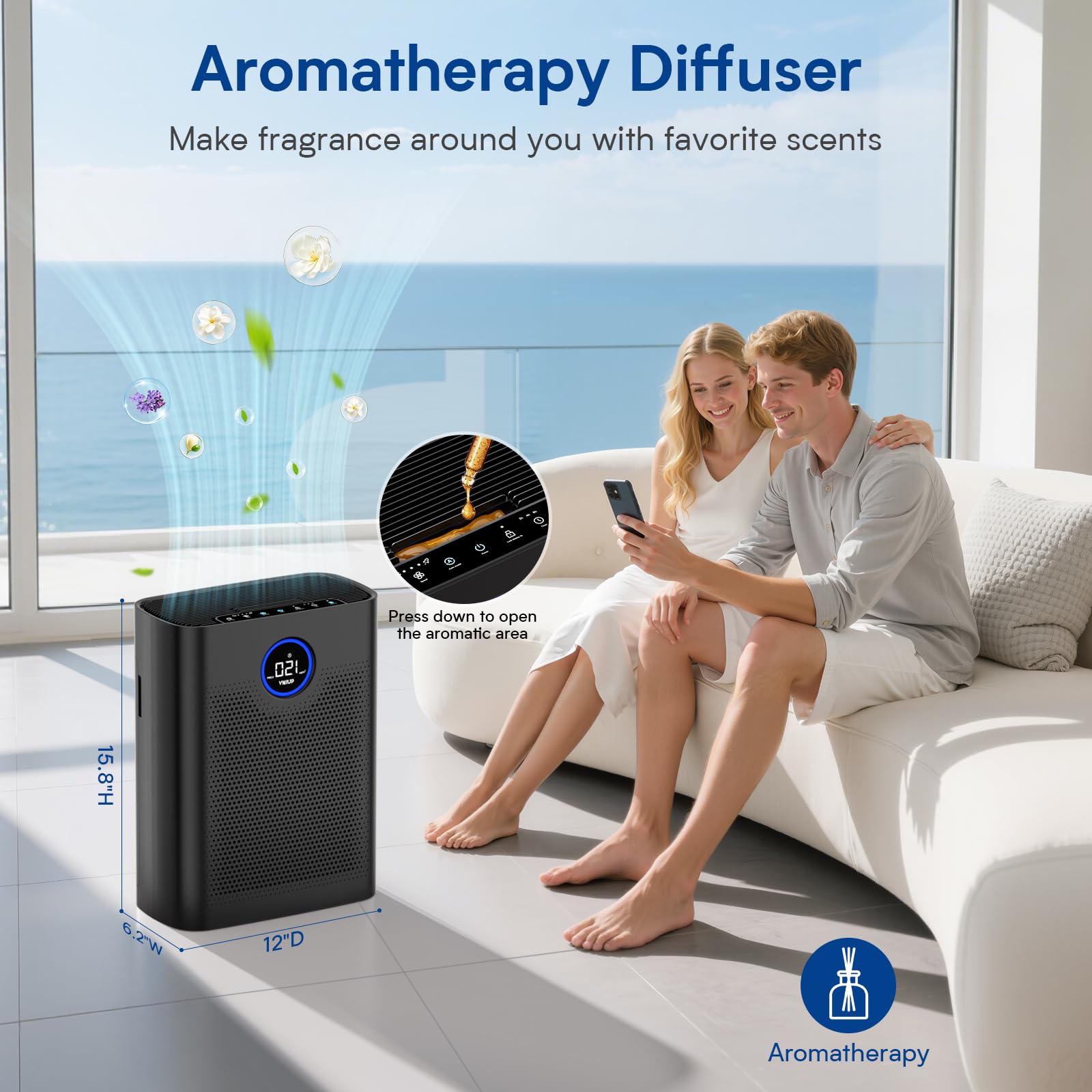 Air Purifiers for Home Large Room up to 3000 ft², VNIUP H14 True HEPA Air Purifier for Bedroom, PM 2.5 Display Air Quality Sensor Air Cleaner for for Whole Home Dorm Room Bedroom Office, ZQA-8000A