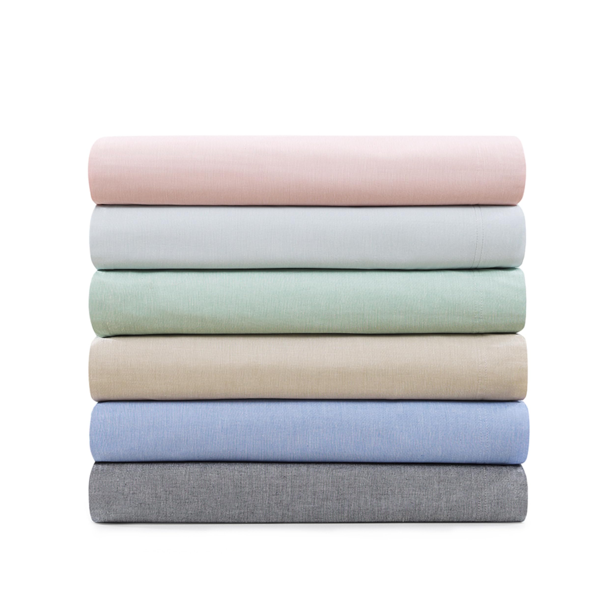 Tommy Hilfiger - Twin Sheet Set, Cotton Chambray Bedding with Matching Pillowcase, Lightweight Weave, Subtle Textured Bed Sheets (Blue)