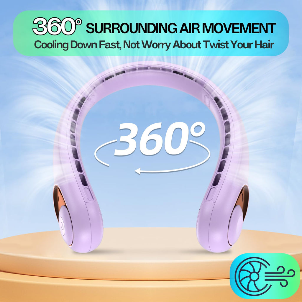 KIDEE Neck Fan, Portable Bladeless Neck Fans, Upgrade 360° Airflow, Super Quiet, 3 Speeds, 4000mAh Personal Wearable Neck Fan, Upgraded Cooling Air Volume USB Rechargeable Hands Free Fan