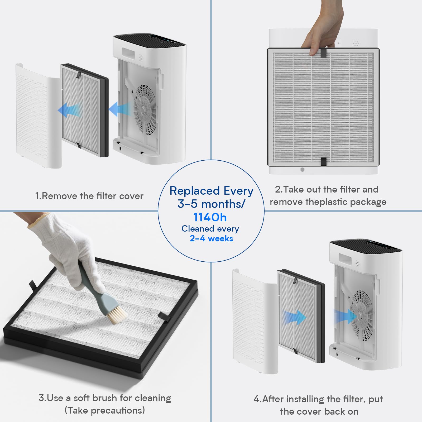 Air Purifiers for Home Large Room up to 3000 ft², VNIUP H14 True HEPA Air Purifier for Bedroom, PM 2.5 Display Air Quality Sensor Air Cleaner for for Whole Home Dorm Room Bedroom Office, ZQA-8000A