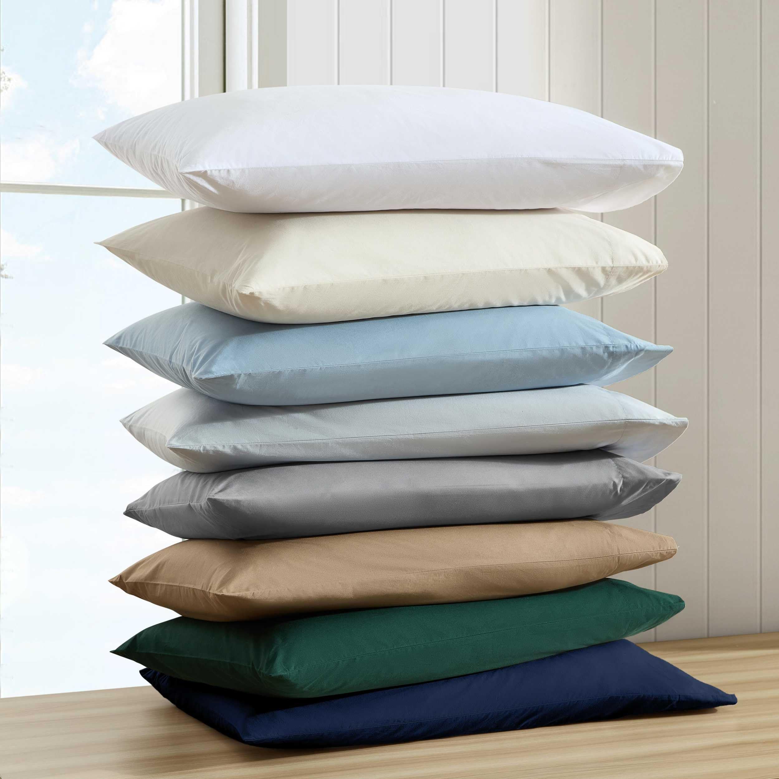 Nautica - Twin Sheet Set, Cotton Percale Bedding Set, Crisp & Cool, Fully Elasticized, Ideal Dorm Essentials (Solid Light Blue, Twin)