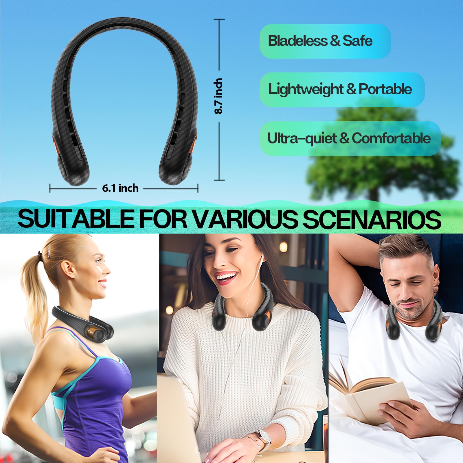 KIDEE Neck Fan, Portable Bladeless Neck Fans, Upgrade 360° Airflow, Super Quiet, 3 Speeds, 4000mAh Personal Wearable Neck Fan, Upgraded Cooling Air Volume USB Rechargeable Hands Free Fan