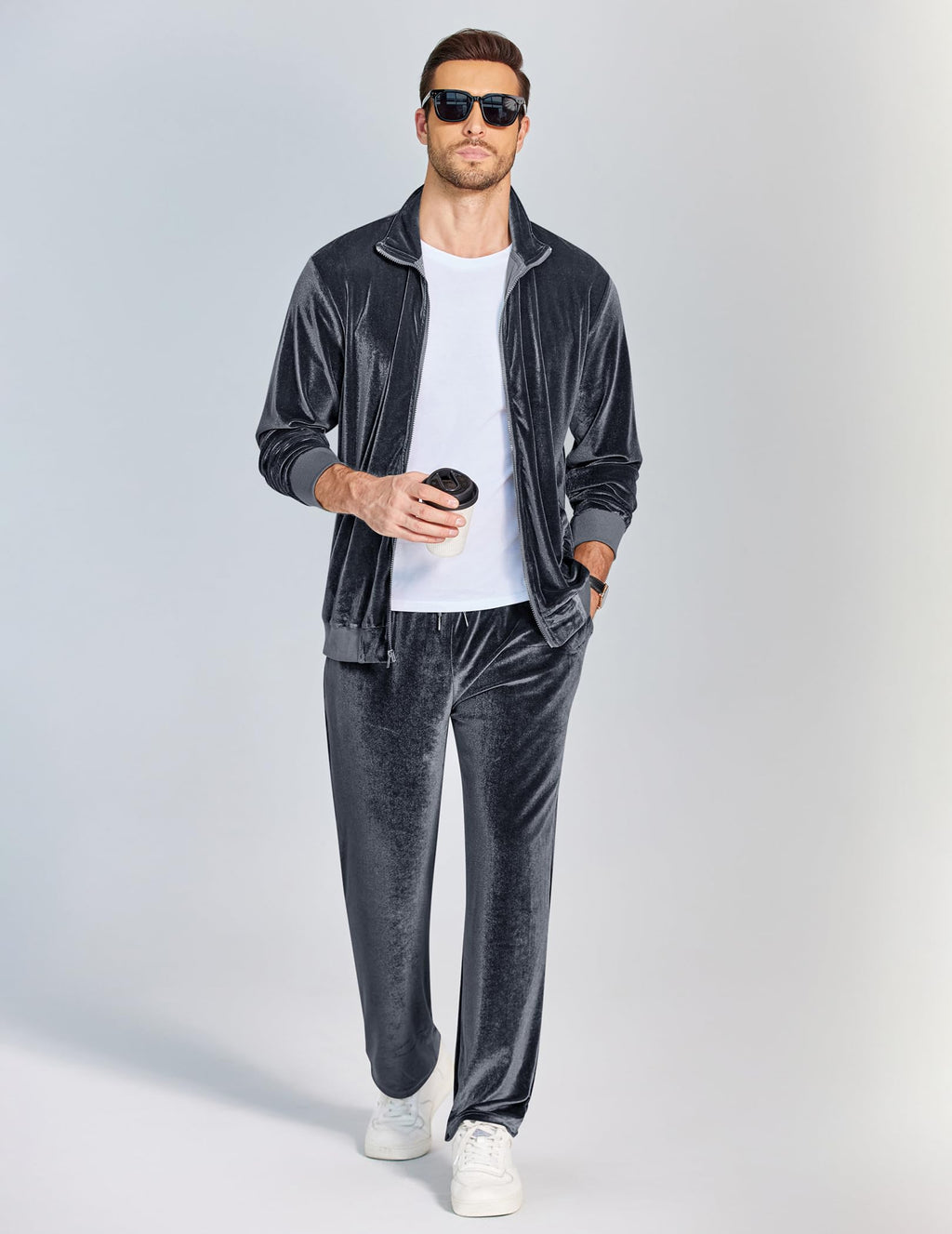 COOFANDY Mens 2 Piece Velour Tracksuit Full Zip Jackets Pants Velvet Jogging Suits Sweatsuit Set