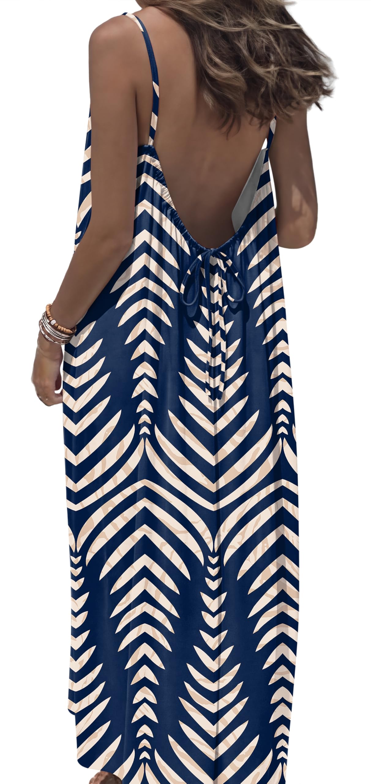 OFEEFAN Summer Dresses for Women 2026 Backless Cami Maxi Sundresses Spaghetti Strap Beach Vacation Clothes Swimsuit Coverup