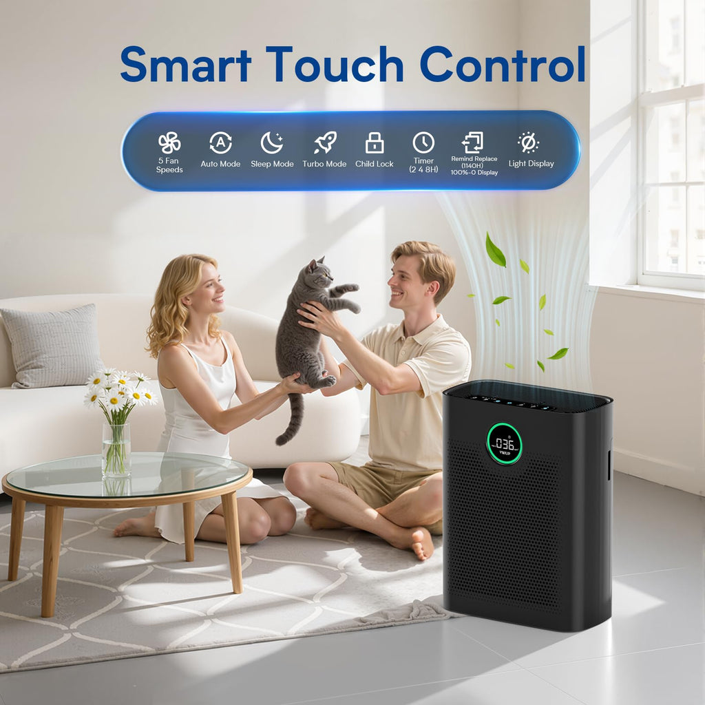 Air Purifiers for Home Large Room up to 3000 ft², VNIUP H14 True HEPA Air Purifier for Bedroom, PM 2.5 Display Air Quality Sensor Air Cleaner for for Whole Home Dorm Room Bedroom Office, ZQA-8000A