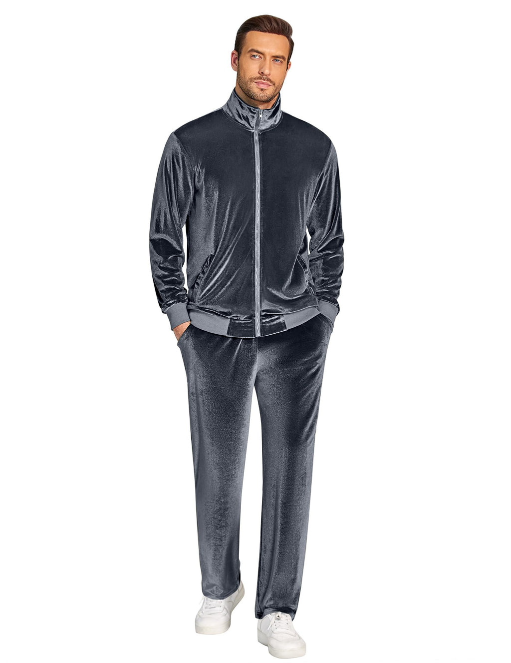 COOFANDY Mens 2 Piece Velour Tracksuit Full Zip Jackets Pants Velvet Jogging Suits Sweatsuit Set