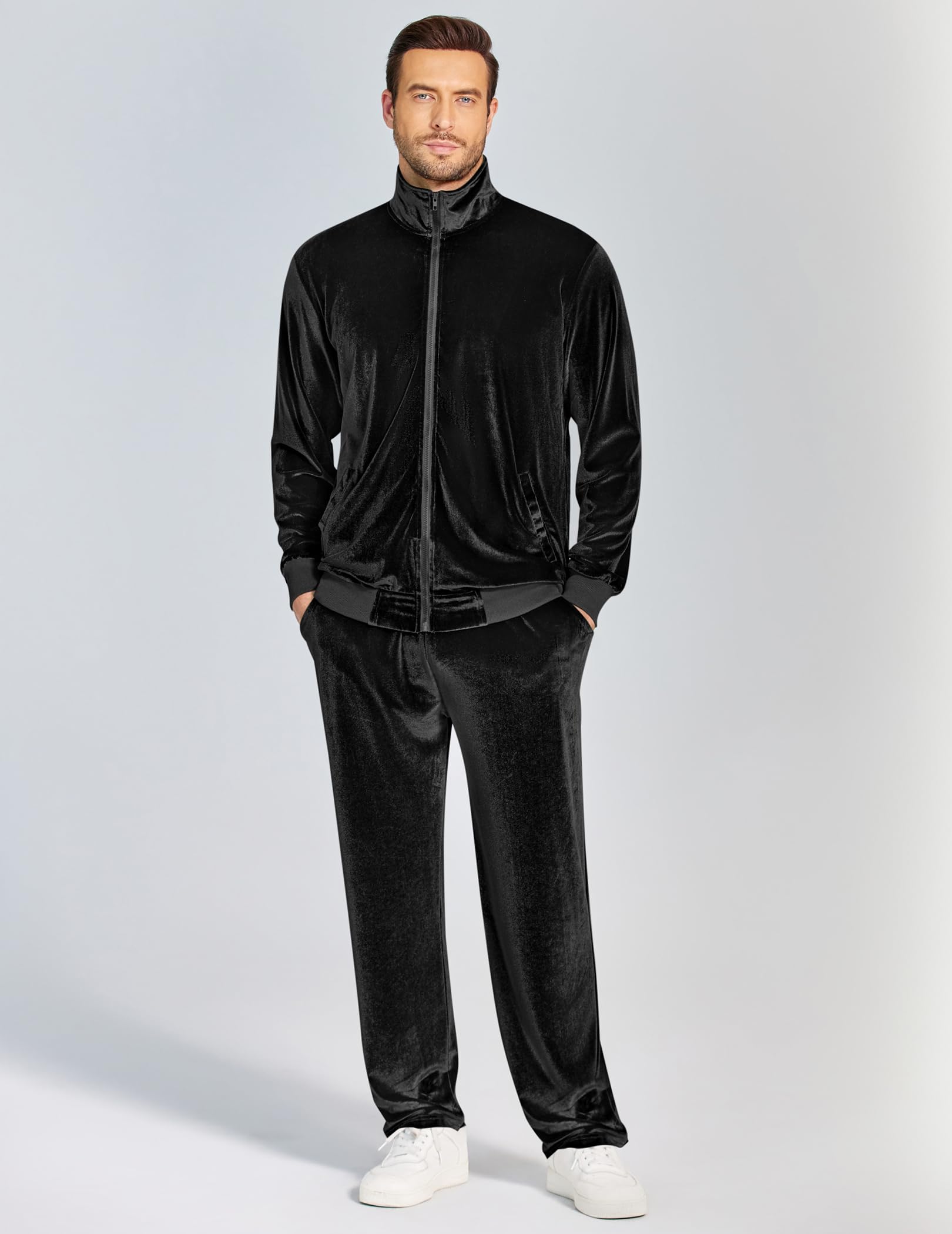 COOFANDY Mens 2 Piece Velour Tracksuit Full Zip Jackets Pants Velvet Jogging Suits Sweatsuit Set