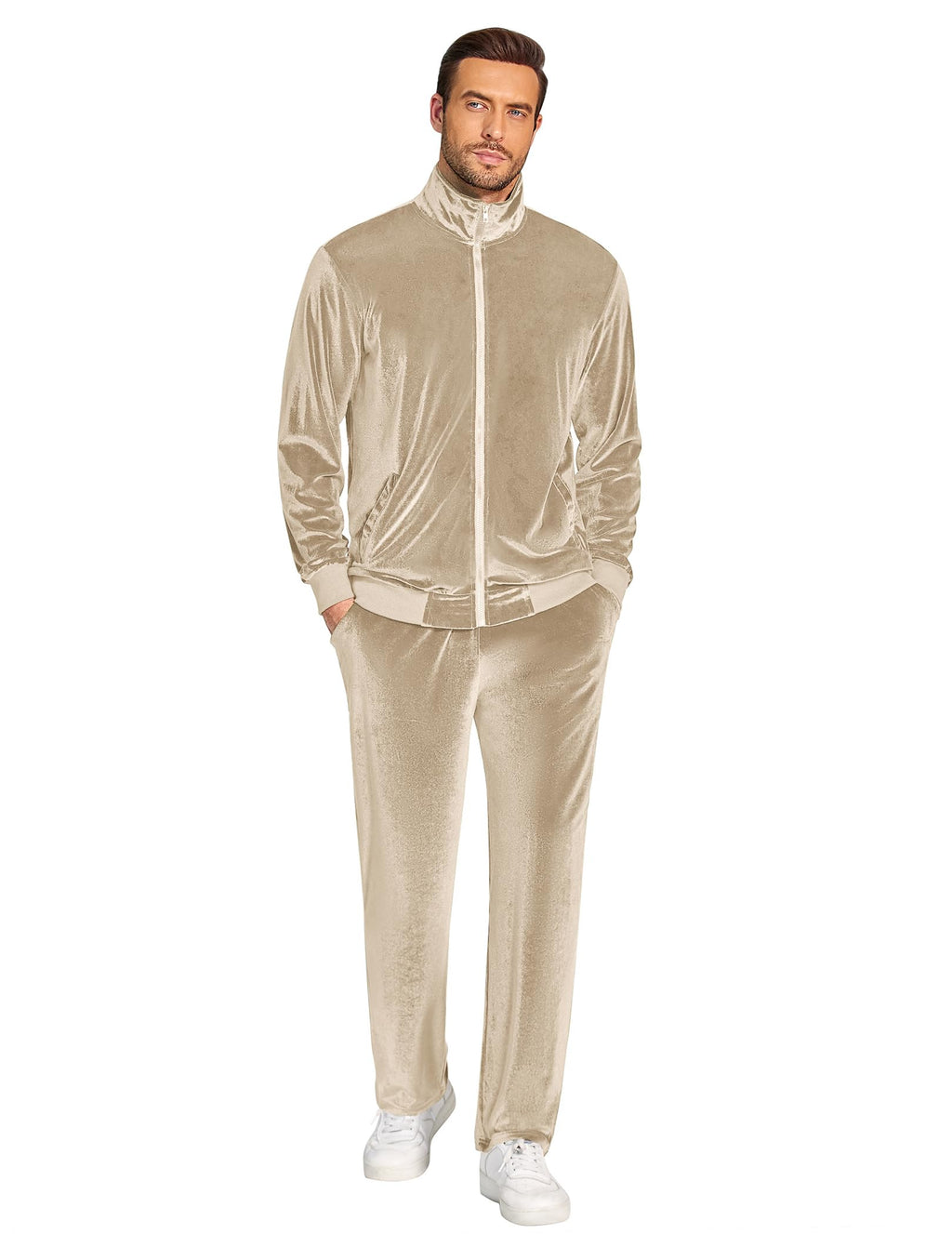 COOFANDY Mens 2 Piece Velour Tracksuit Full Zip Jackets Pants Velvet Jogging Suits Sweatsuit Set