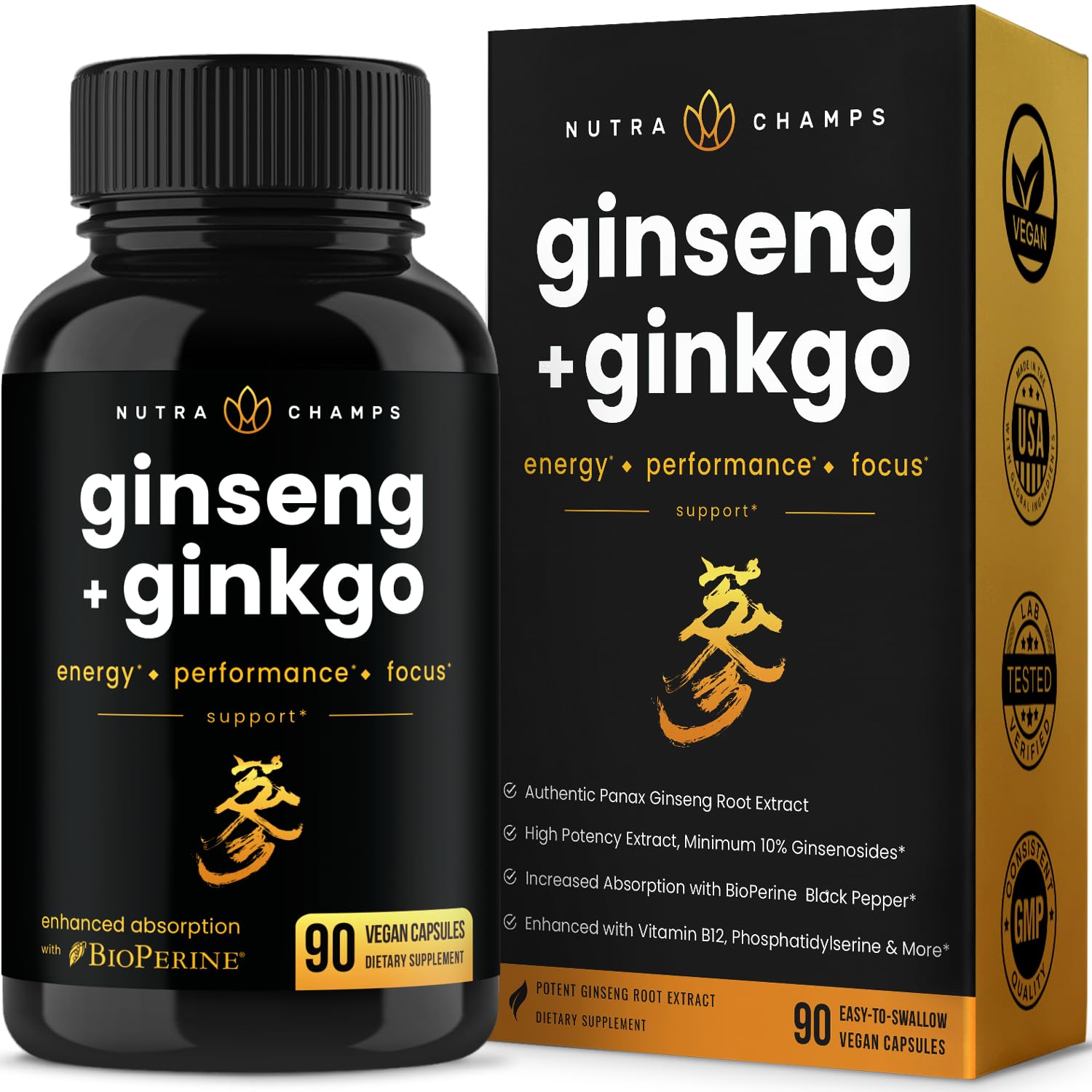 NutraChamps Korean Red Panax Ginseng Capsules | Extra Strength Ginsenosides for Energy, Focus, Performance, Vitality & Immune Support | Korean Ginseng Root Extract (120, Red)