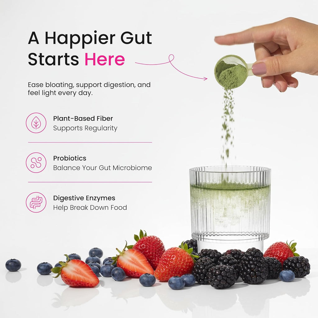 Super Greens Powder, 40+ Organic Superfoods, Probiotics & Enzymes for Energy, Digestion, Gut Health & Bloating | Organic Fruit & Veggie Drink Mix with Prebiotic Fiber, Daily Green Juice Smoothie Blend