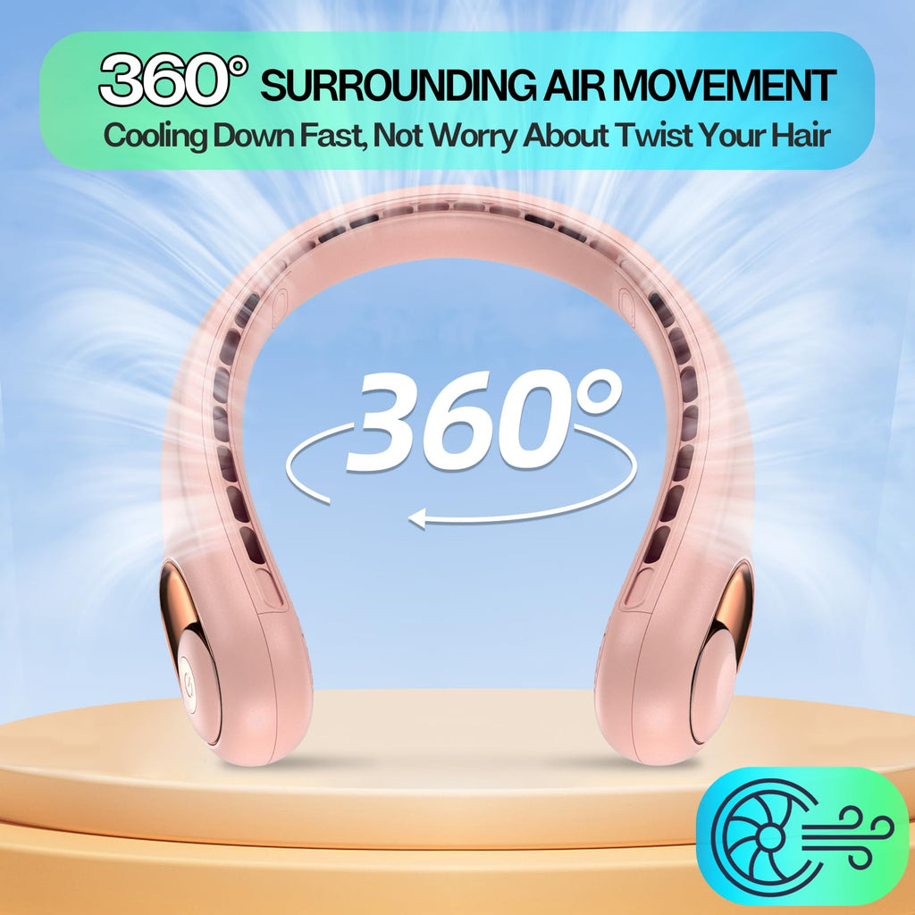 KIDEE Neck Fan, Portable Bladeless Neck Fans, Upgrade 360° Airflow, Super Quiet, 3 Speeds, 4000mAh Personal Wearable Neck Fan, Upgraded Cooling Air Volume USB Rechargeable Hands Free Fan