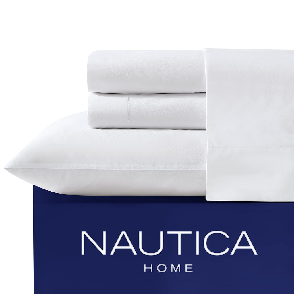 Nautica - Twin Sheet Set, Cotton Percale Bedding Set, Crisp & Cool, Fully Elasticized, Ideal Dorm Essentials (Solid Light Blue, Twin)