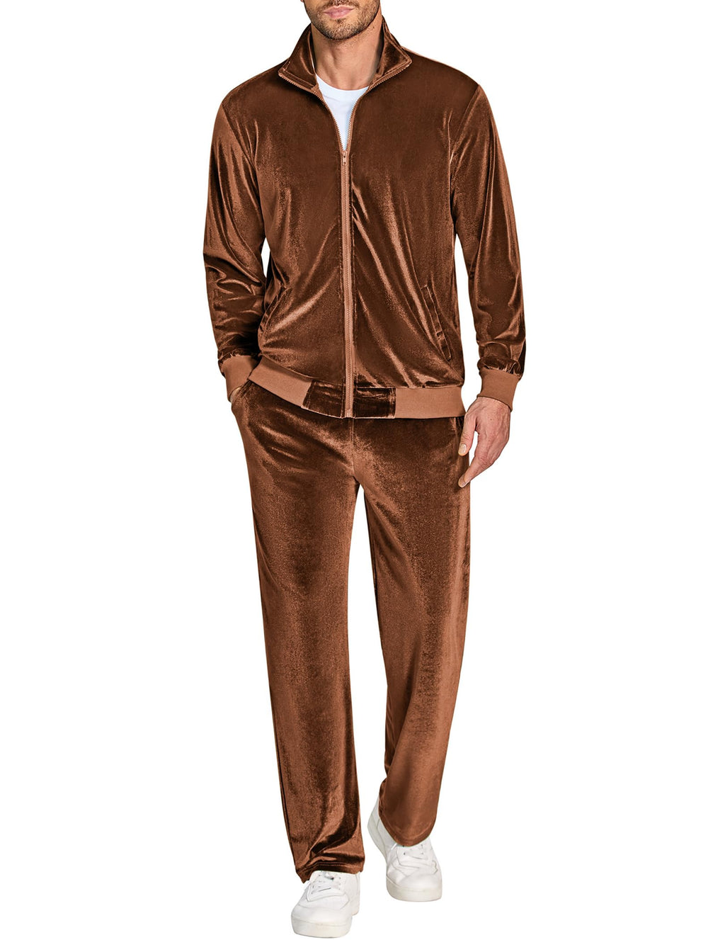 COOFANDY Mens 2 Piece Velour Tracksuit Full Zip Jackets Pants Velvet Jogging Suits Sweatsuit Set
