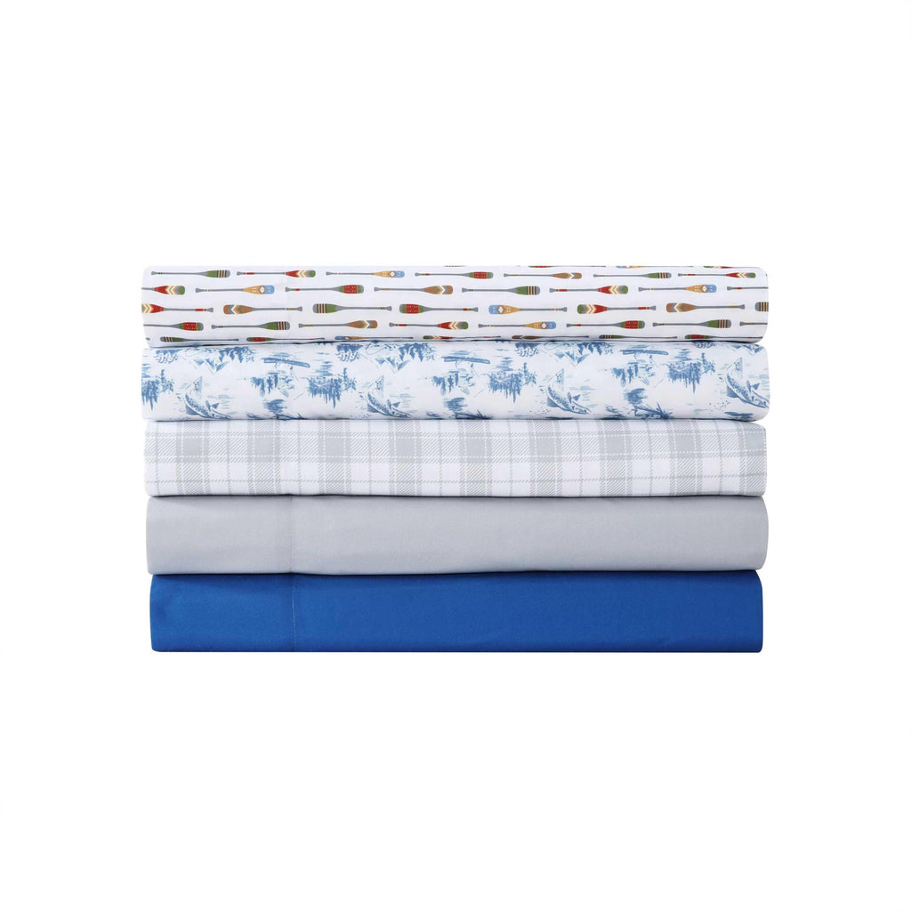 Eddie Bauer - Twin Size Sheet Set, Crisp & Cool Temperature Regulating Bedding with Breathable Feel, 3 Piece Bed Sheets with Deep Pocket Fitted Sheet & Pillowcase (Penstemon Plaid Grey)