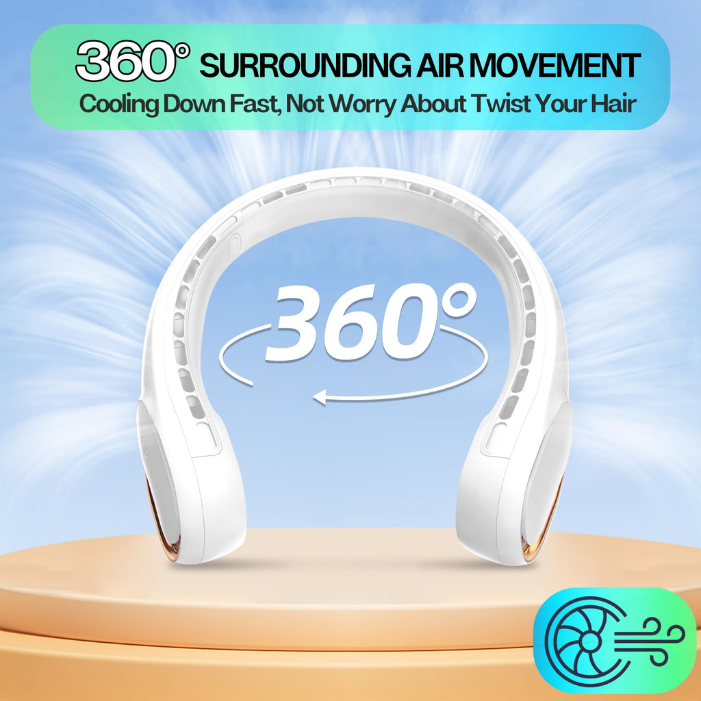 KIDEE Neck Fan, Portable Bladeless Neck Fans, Upgrade 360° Airflow, Super Quiet, 3 Speeds, 4000mAh Personal Wearable Neck Fan, Upgraded Cooling Air Volume USB Rechargeable Hands Free Fan