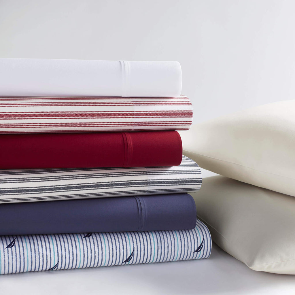 Nautica - Twin Sheet Set, Cotton Percale Bedding Set, Crisp & Cool, Fully Elasticized, Ideal Dorm Essentials (Solid Light Blue, Twin)