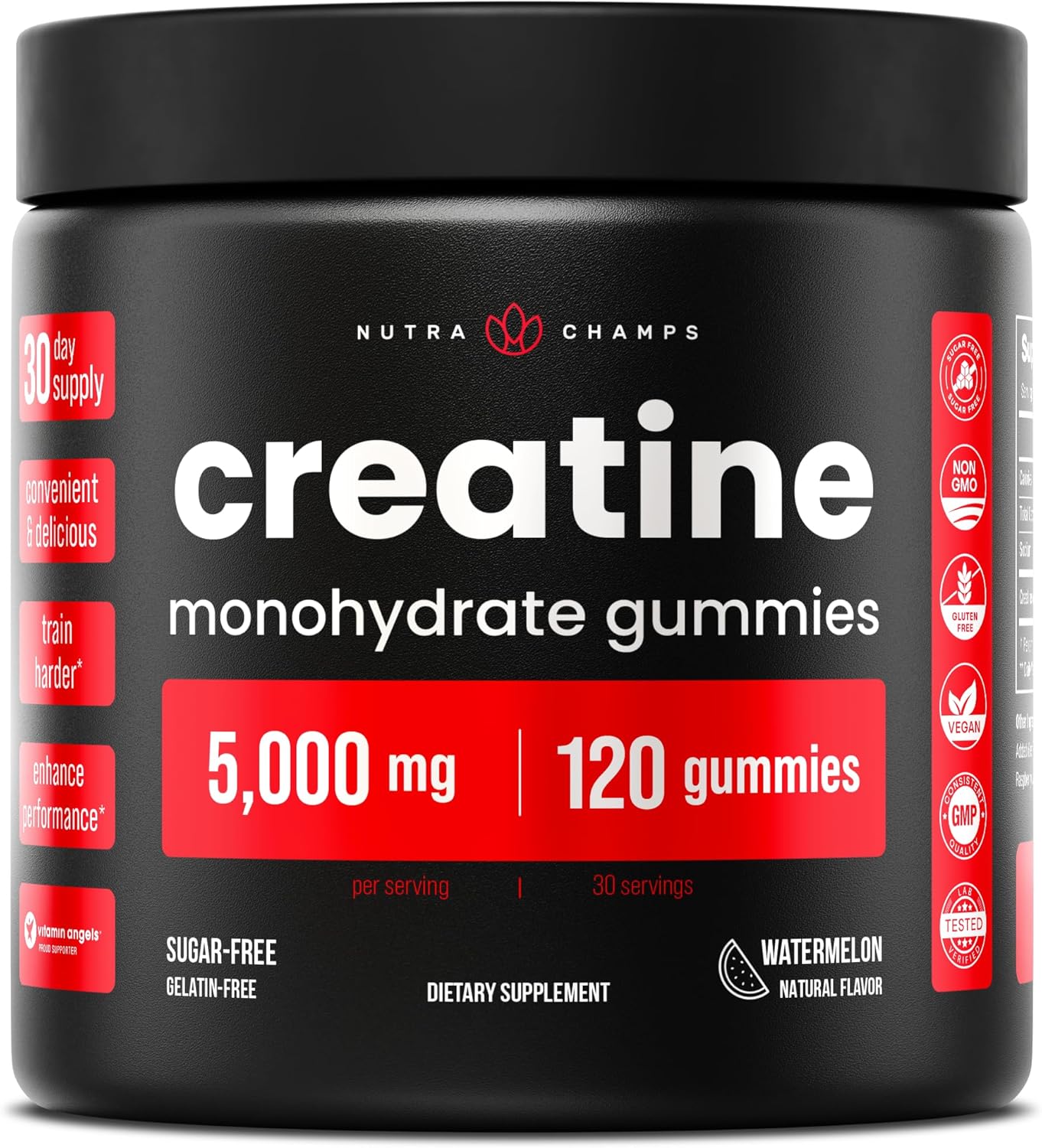 NutraChamps 120 Creatine Gummies for Men & Women - 5g Sugar Free Chewable Creatine Monohydrate Gummies - Supports Protein Synthesis, Muscle Recovery & Workout Performance