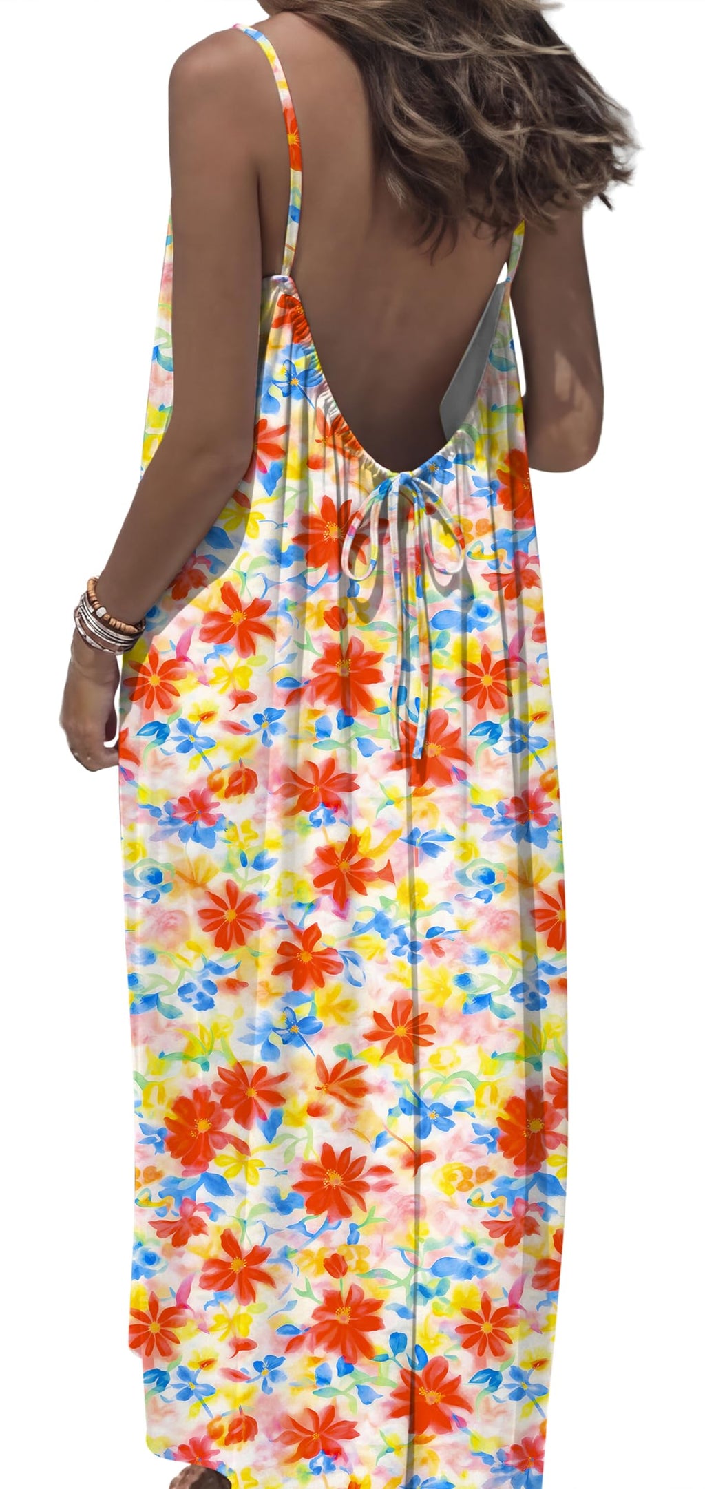 OFEEFAN Summer Dresses for Women 2026 Backless Cami Maxi Sundresses Spaghetti Strap Beach Vacation Clothes Swimsuit Coverup