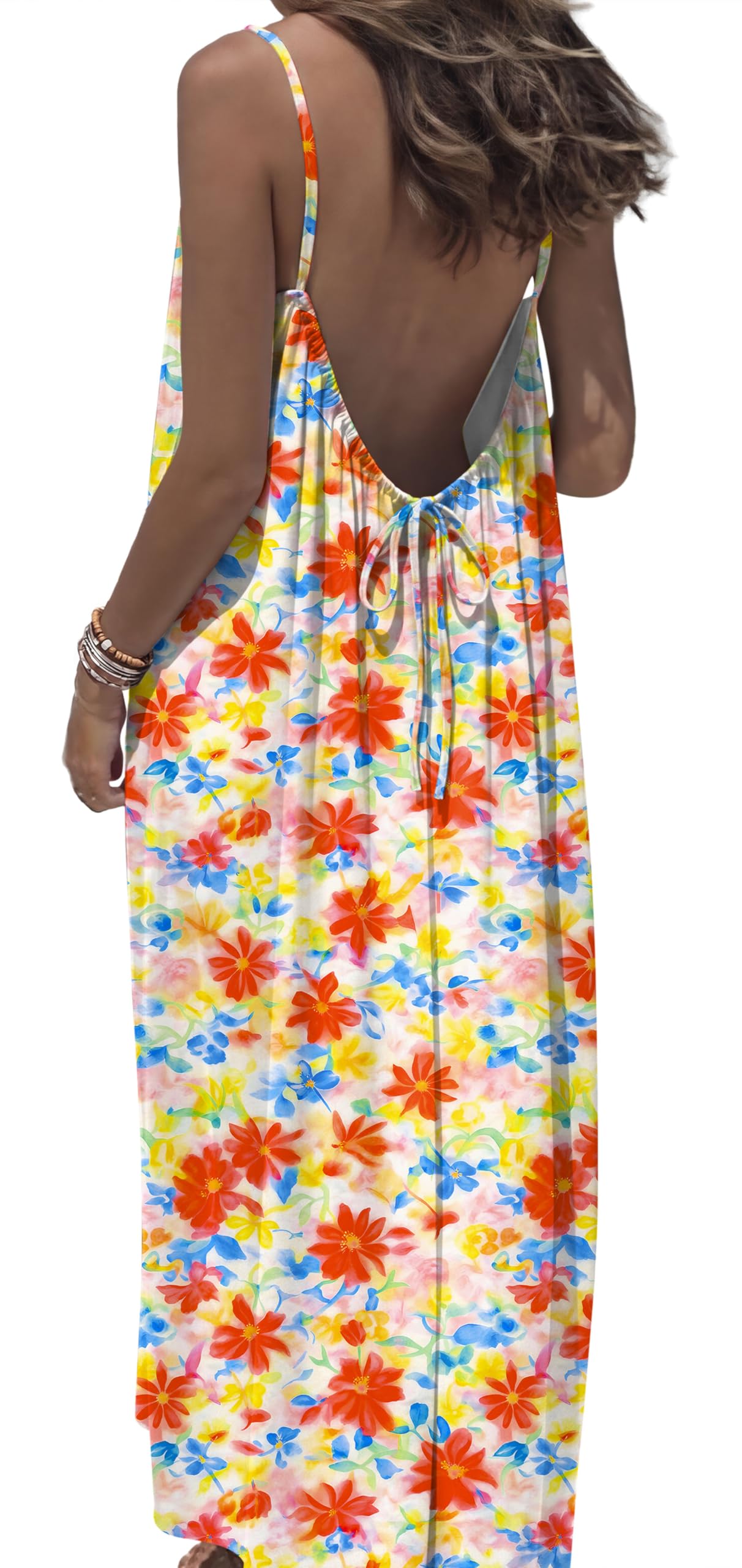 OFEEFAN Summer Dresses for Women 2026 Backless Cami Maxi Sundresses Spaghetti Strap Beach Vacation Clothes Swimsuit Coverup