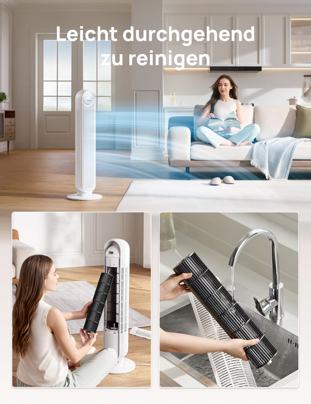 DREO 20dB Leiser Turmventilator, 10 m Wurfweite 4 Geschwindigstufen 4 Modi 8 Std. Timer 90° oszillierende Ventilator mit Kühlung Fernbedienung für Schlafzimmer, Nomad One, Schwarz