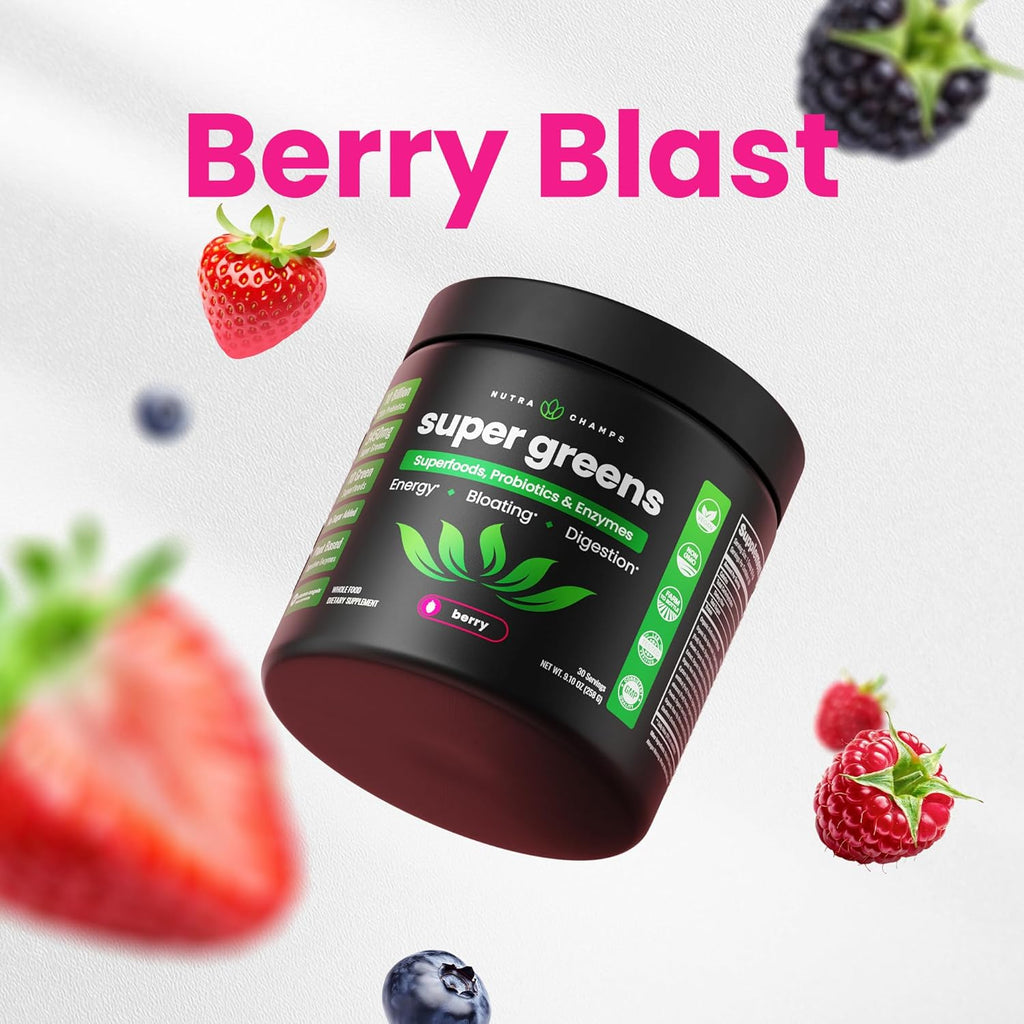 Super Greens Powder, 40+ Organic Superfoods, Probiotics & Enzymes for Energy, Digestion, Gut Health & Bloating | Organic Fruit & Veggie Drink Mix with Prebiotic Fiber, Daily Green Juice Smoothie Blend