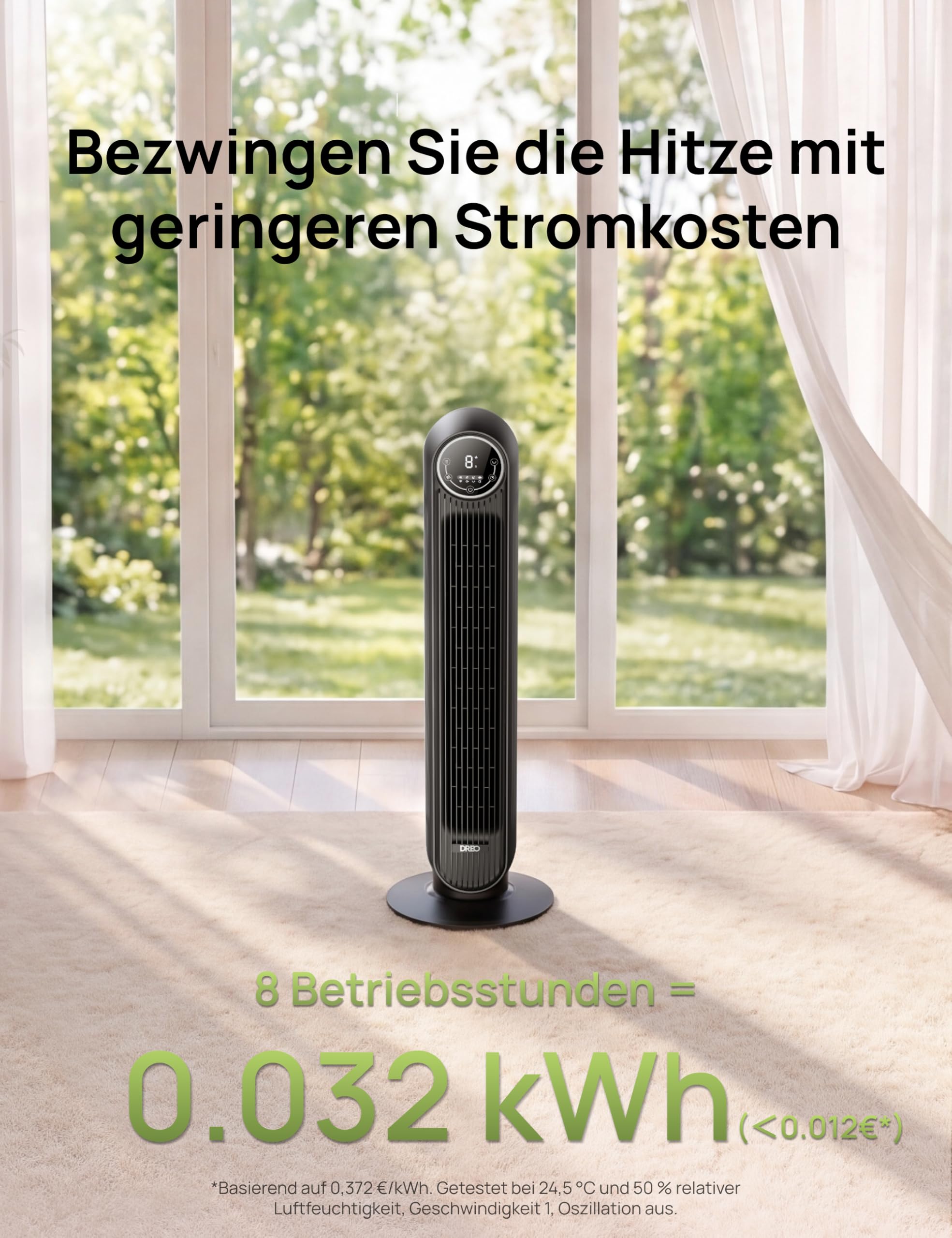 DREO 20dB Leiser Turmventilator, 10 m Wurfweite 4 Geschwindigstufen 4 Modi 8 Std. Timer 90° oszillierende Ventilator mit Kühlung Fernbedienung für Schlafzimmer, Nomad One, Schwarz