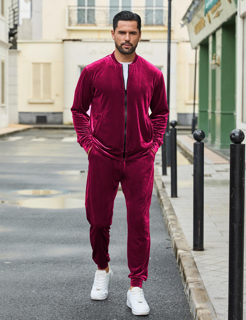 LecGee Men's 2 Piece Velour Tracksuit Full-zip Long Sleeve Sweatshirt and Jogger Pants Outfits Velvet Jacket Pants Set M-3XL