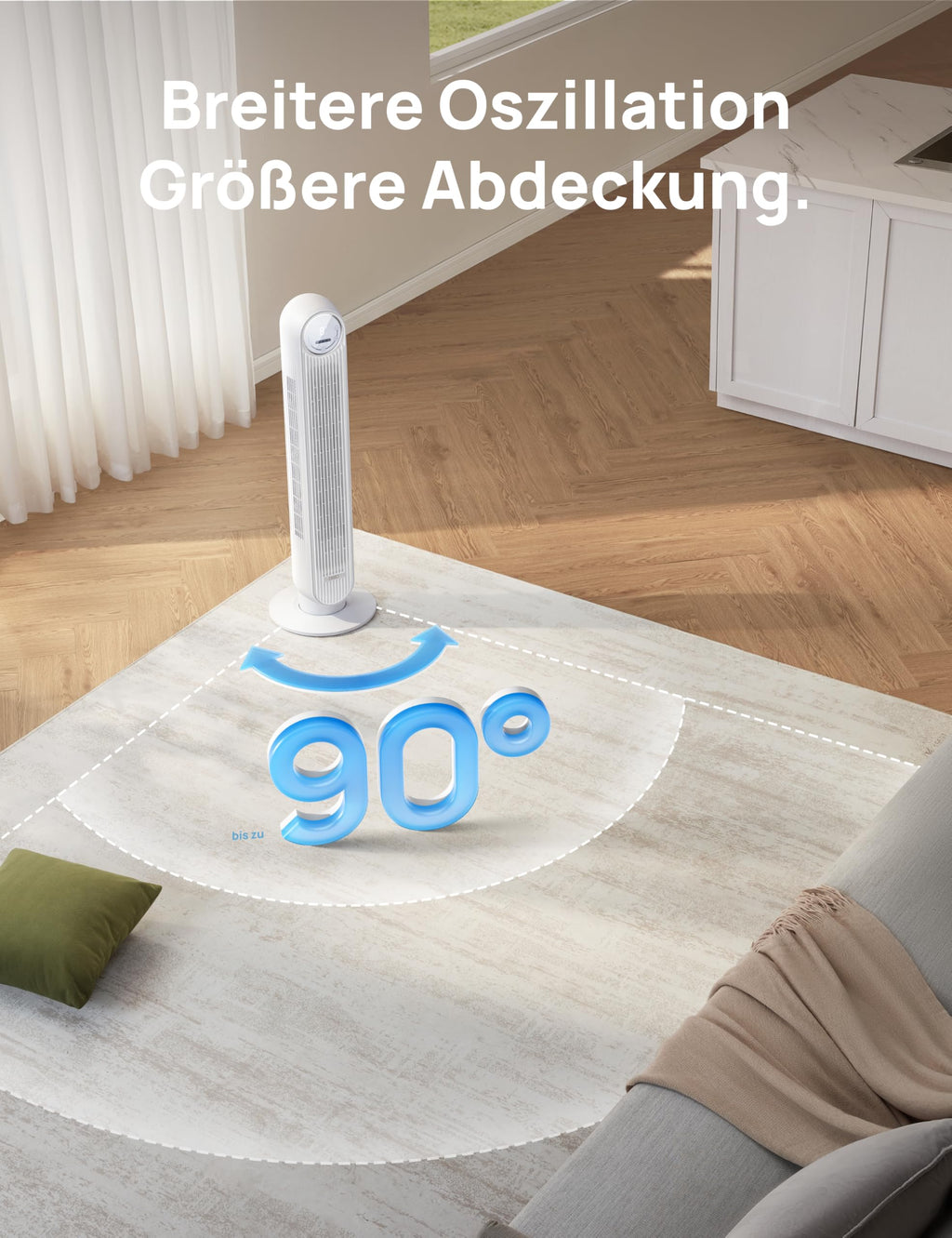 DREO 20dB Leiser Turmventilator, 10 m Wurfweite 4 Geschwindigstufen 4 Modi 8 Std. Timer 90° oszillierende Ventilator mit Kühlung Fernbedienung für Schlafzimmer, Nomad One, Schwarz