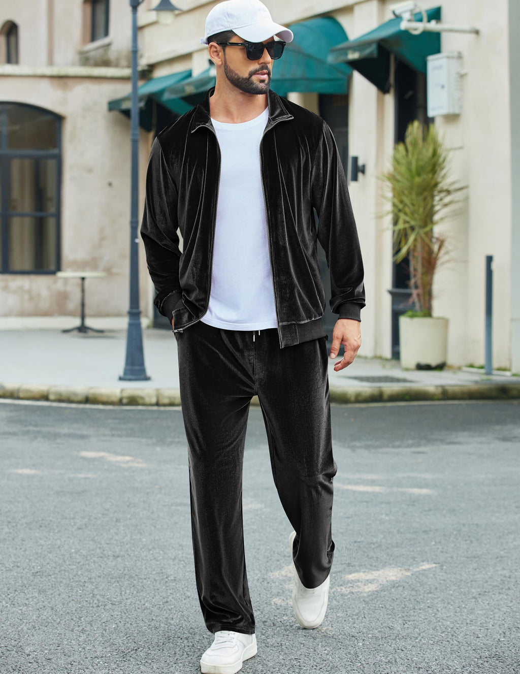 COOFANDY Mens 2 Piece Velour Tracksuit Full Zip Jackets Pants Velvet Jogging Suits Sweatsuit Set