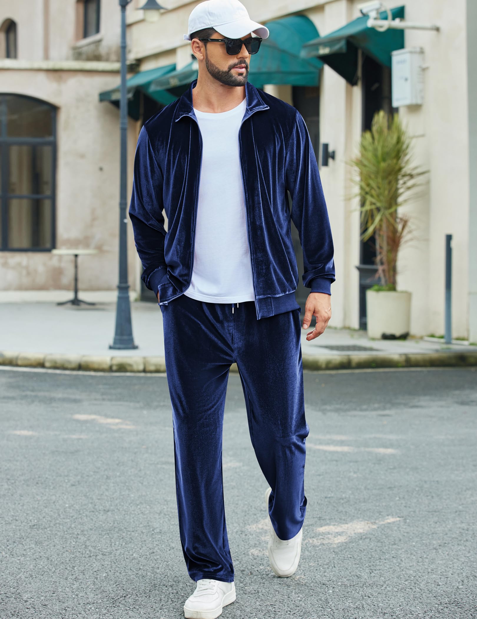 COOFANDY Mens 2 Piece Velour Tracksuit Full Zip Jackets Pants Velvet Jogging Suits Sweatsuit Set