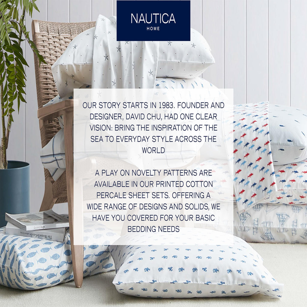 Nautica - Twin Sheet Set, Cotton Percale Bedding Set, Crisp & Cool, Fully Elasticized, Ideal Dorm Essentials (Solid Light Blue, Twin)