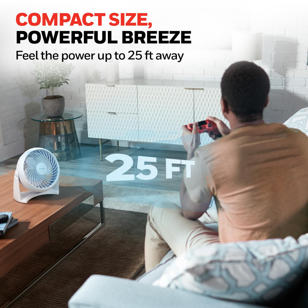 Honeywell TurboForce Air Circulator, Small Tabletop Fan, Quiet Personal Fan for Home or Office, 3 Speeds, 90 Degree Pivoting Head, Black, HT900