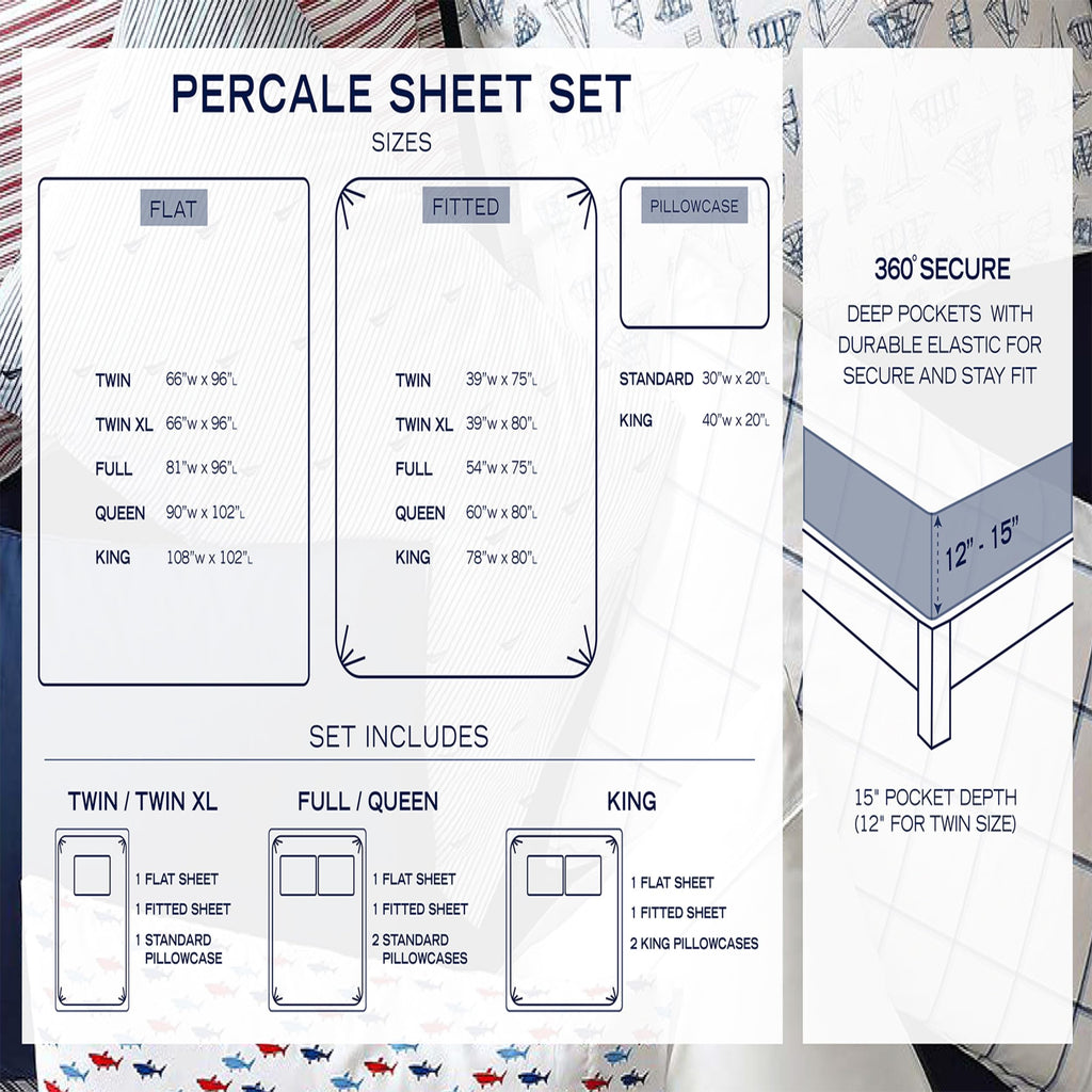 Nautica - Twin Sheet Set, Cotton Percale Bedding Set, Crisp & Cool, Fully Elasticized, Ideal Dorm Essentials (Solid Light Blue, Twin)