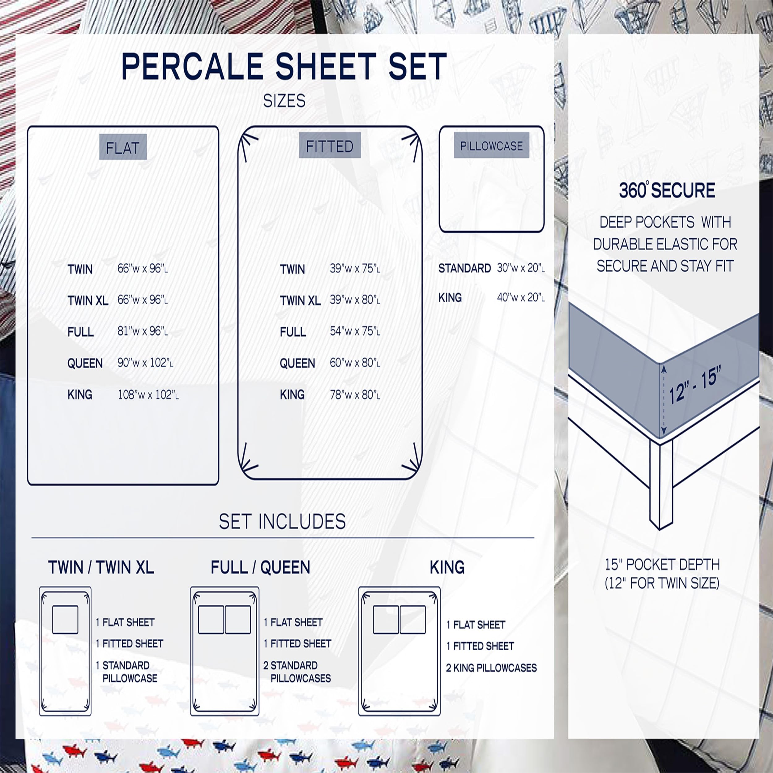 Nautica - Twin Sheet Set, Cotton Percale Bedding Set, Crisp & Cool, Fully Elasticized, Ideal Dorm Essentials (Solid Light Blue, Twin)