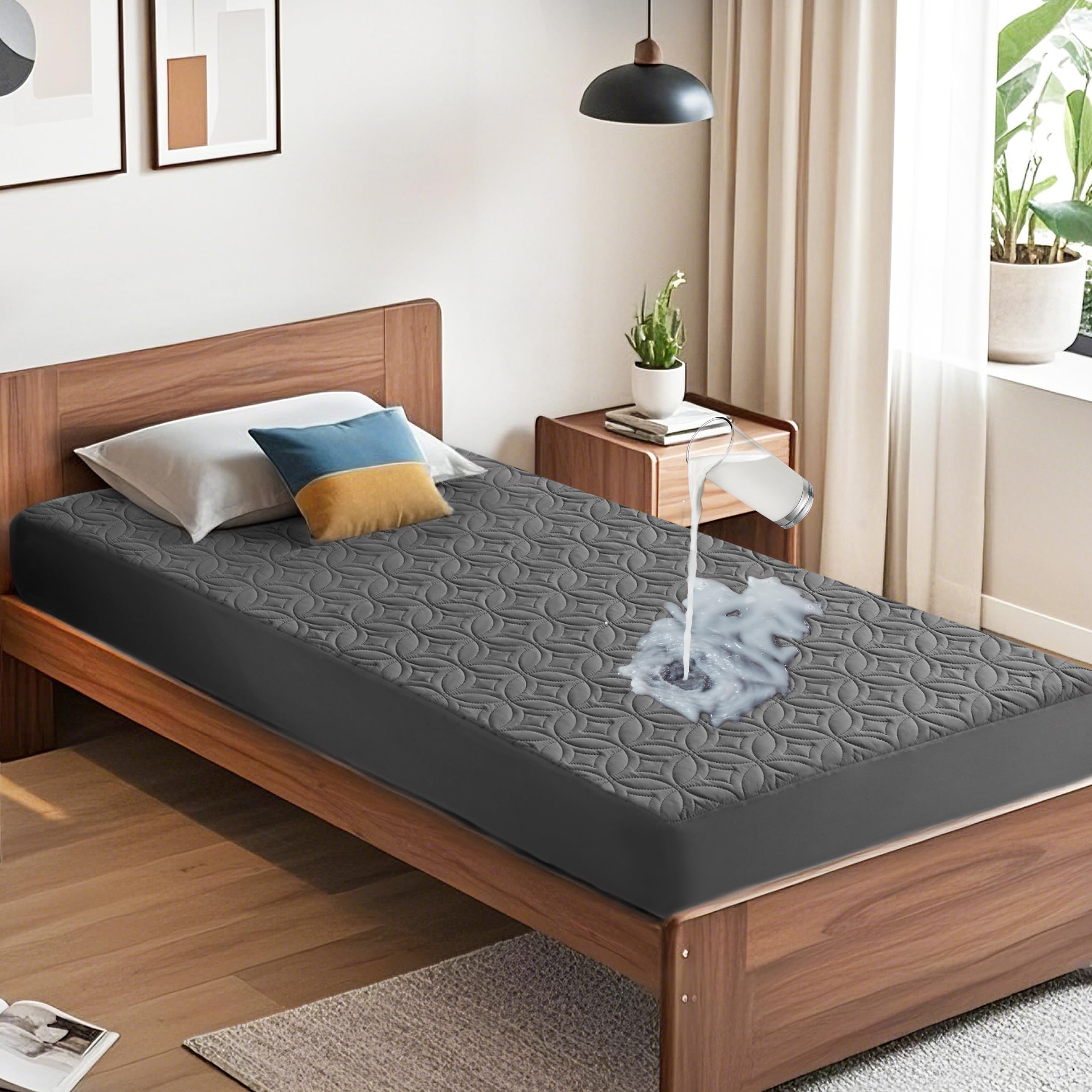 BEDLORE Waterproof Mattress Protector, Queen Size Mattress Pad Noiseless with Deep Pocket 6"-18" Depth, Soft Breathable Dirt-Proof Bed Mattress Cover Washable for Home, Bedroom, Hotel (Gray)