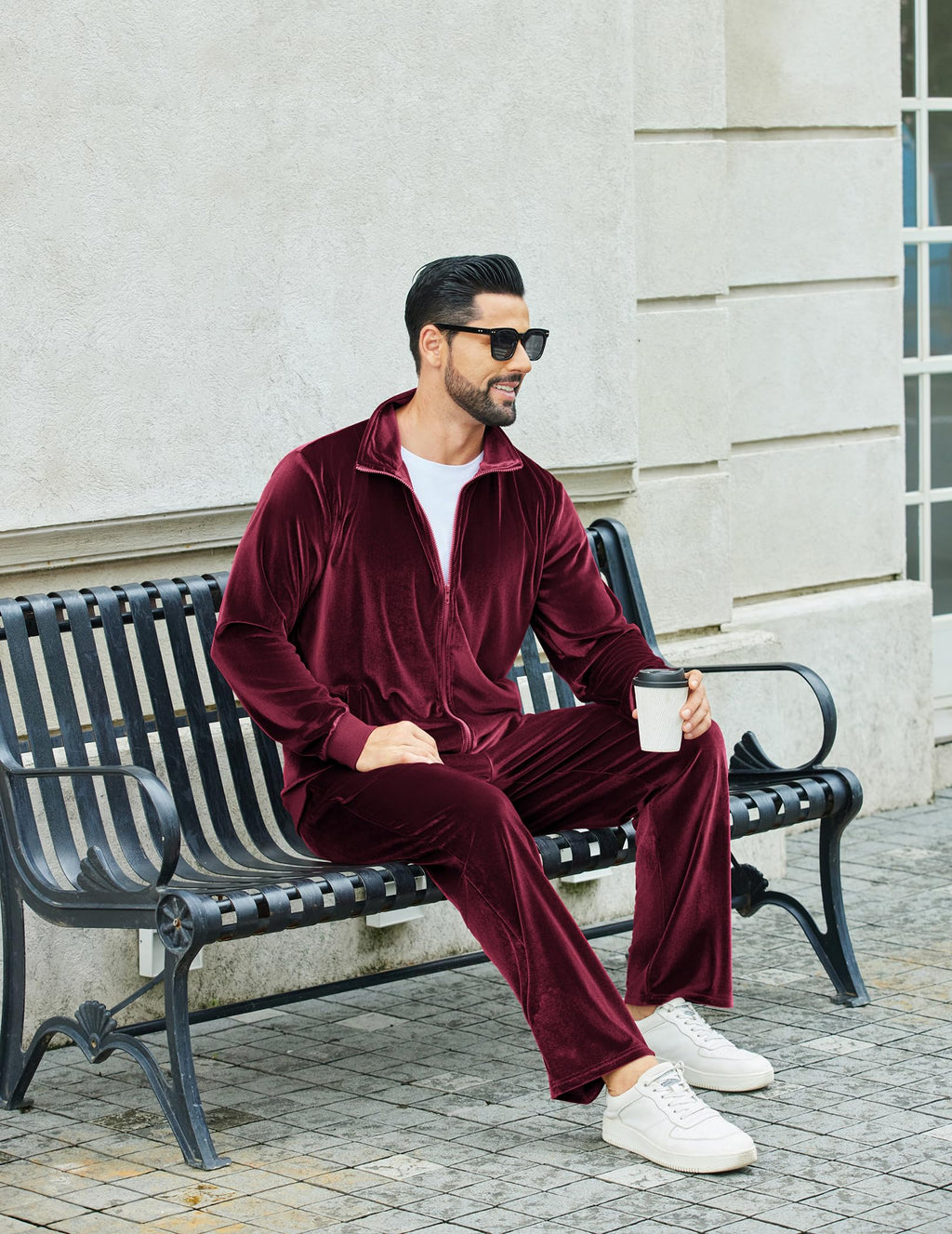 COOFANDY Mens 2 Piece Velour Tracksuit Full Zip Jackets Pants Velvet Jogging Suits Sweatsuit Set