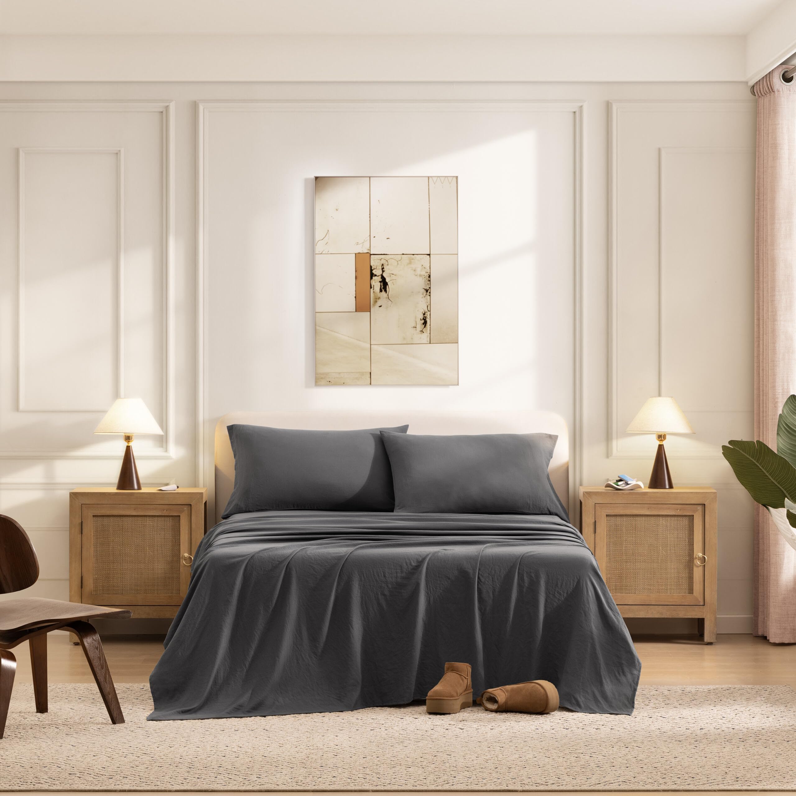UGG Queen Sheet Set - 4 Piece Soft & Cozy Bedding with Deep Pocket Fitted Sheet (Fits Up to 15”), Flat Sheet and 2 Pillow Shams - Lightweight Sheets for Home & Bedroom, Navy Blue (Devon)