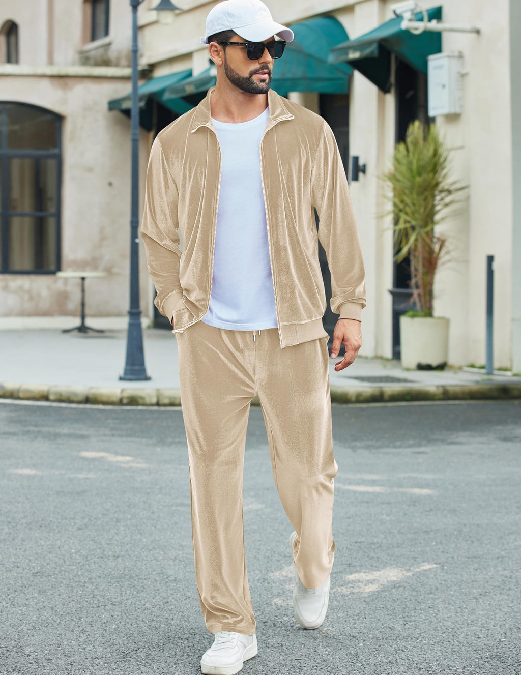 COOFANDY Mens 2 Piece Velour Tracksuit Full Zip Jackets Pants Velvet Jogging Suits Sweatsuit Set