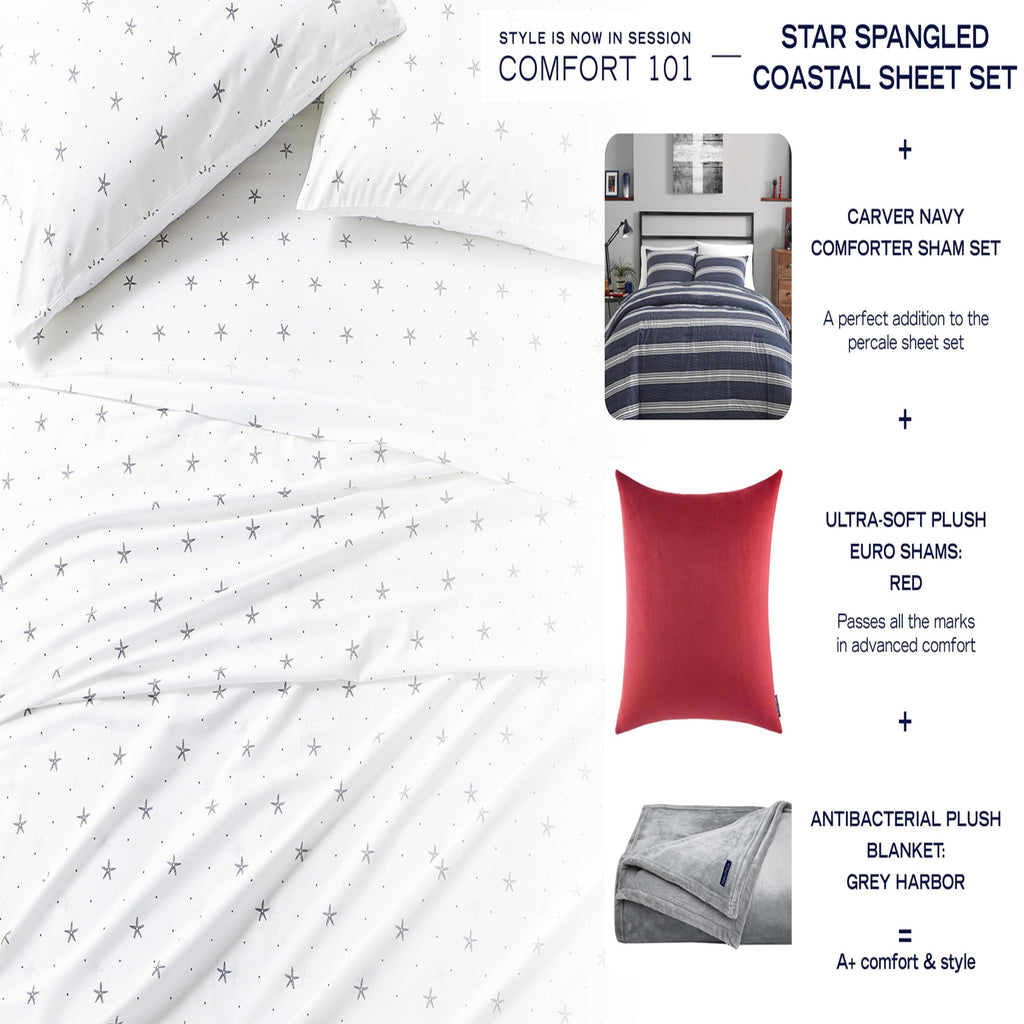 Nautica - Twin Sheet Set, Cotton Percale Bedding Set, Crisp & Cool, Fully Elasticized, Ideal Dorm Essentials (Solid Light Blue, Twin)