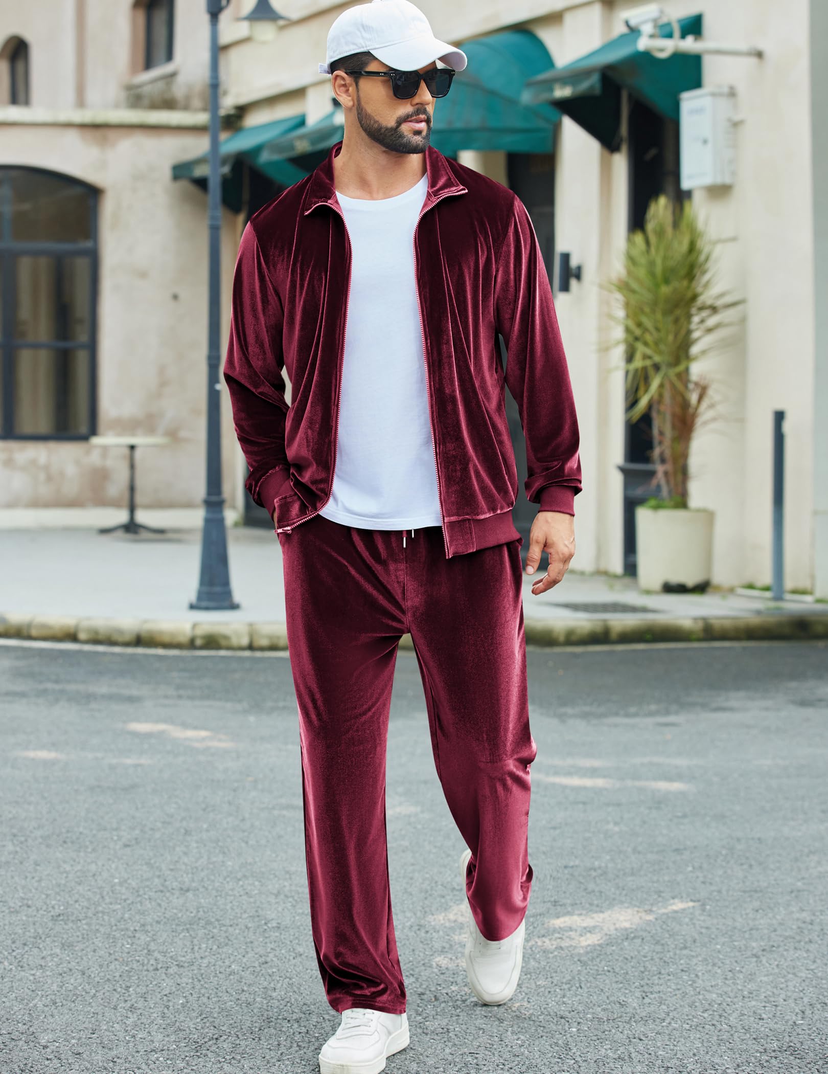 COOFANDY Mens 2 Piece Velour Tracksuit Full Zip Jackets Pants Velvet Jogging Suits Sweatsuit Set
