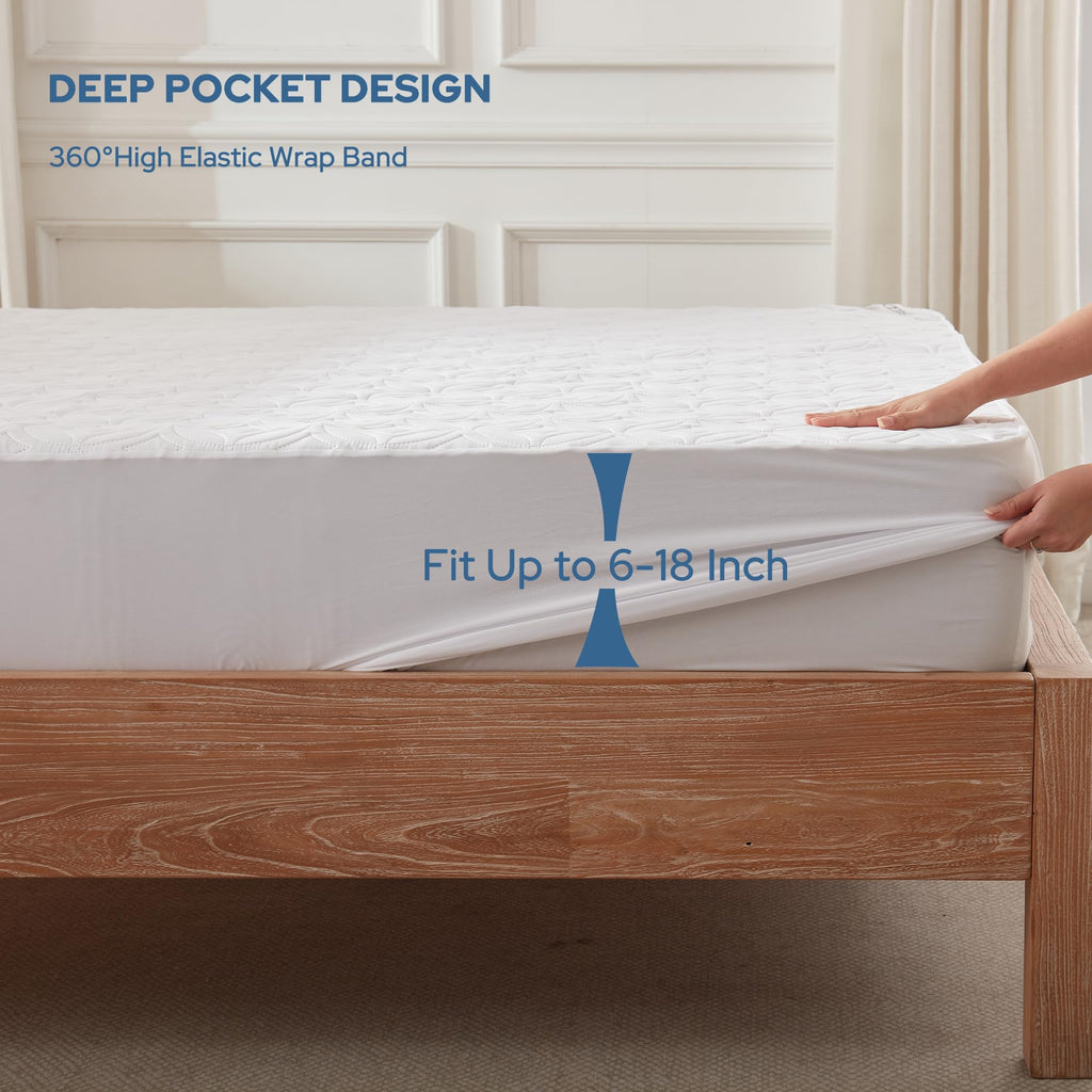 BEDLORE Waterproof Mattress Protector, Queen Size Mattress Pad Noiseless with Deep Pocket 6"-18" Depth, Soft Breathable Dirt-Proof Bed Mattress Cover Washable for Home, Bedroom, Hotel (Gray)