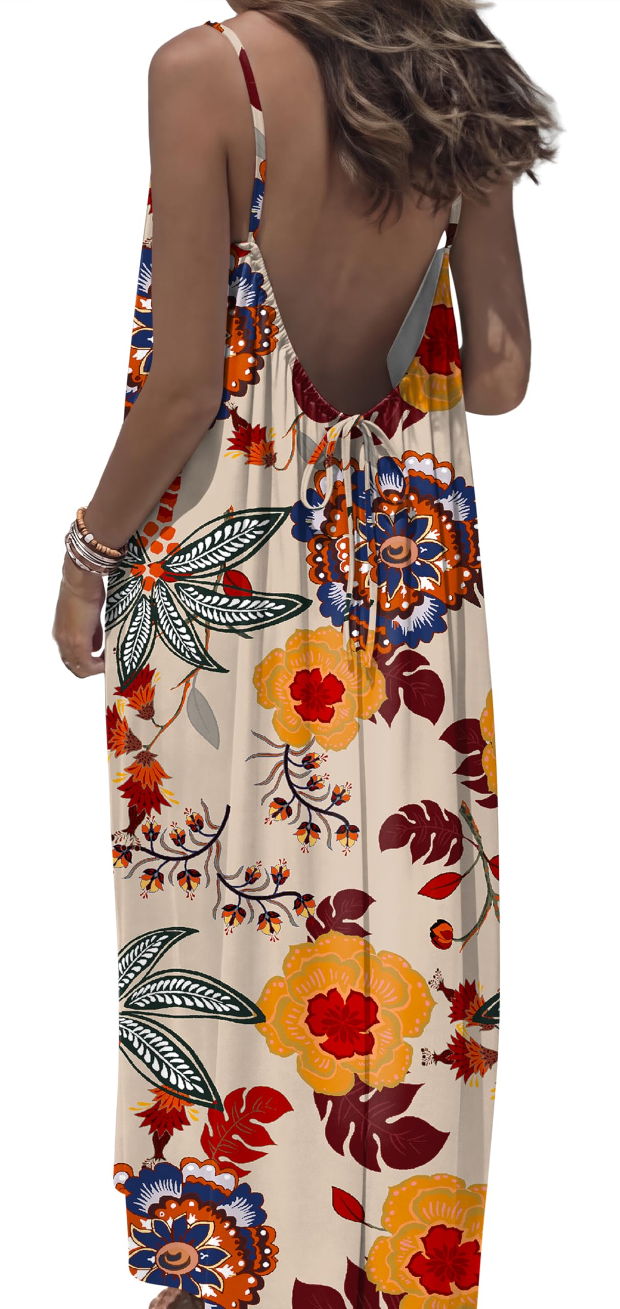 OFEEFAN Summer Dresses for Women 2026 Backless Cami Maxi Sundresses Spaghetti Strap Beach Vacation Clothes Swimsuit Coverup