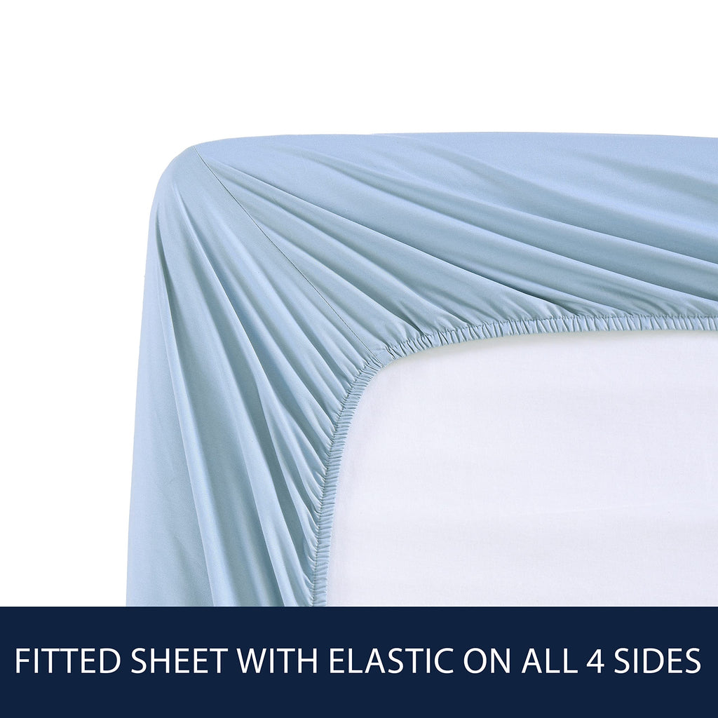 Nautica - Twin Sheet Set, Cotton Percale Bedding Set, Crisp & Cool, Fully Elasticized, Ideal Dorm Essentials (Solid Light Blue, Twin)