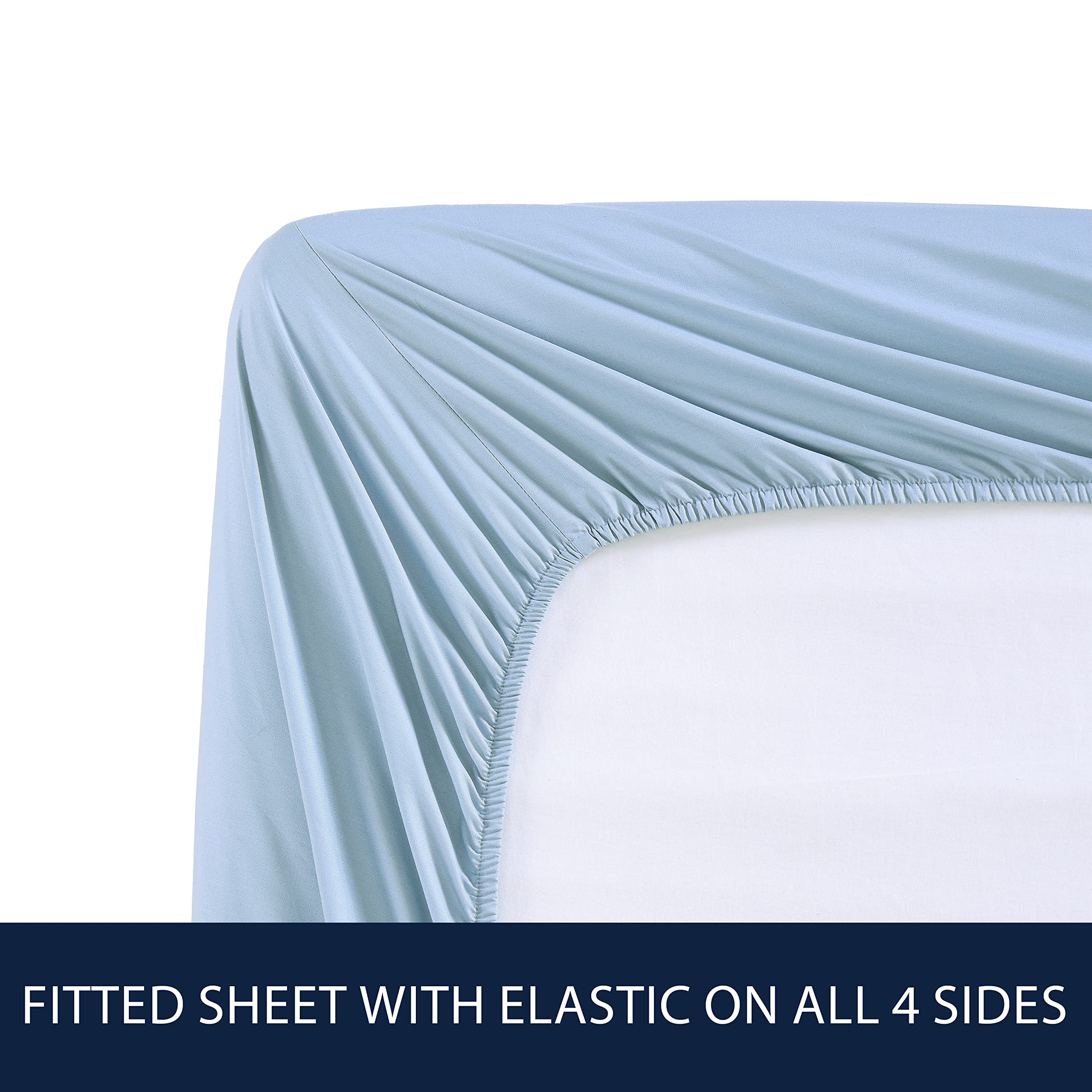 Nautica - Twin Sheet Set, Cotton Percale Bedding Set, Crisp & Cool, Fully Elasticized, Ideal Dorm Essentials (Solid Light Blue, Twin)